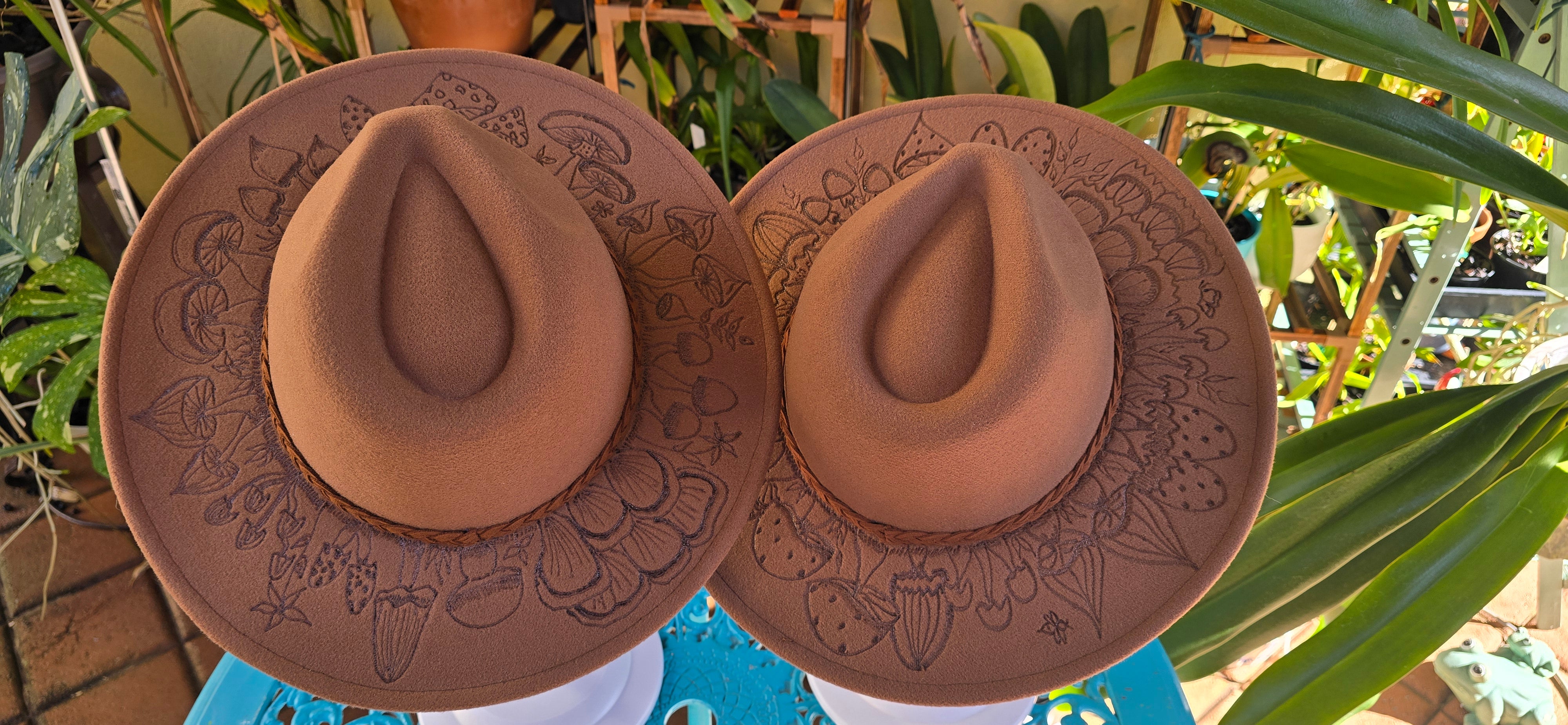 Mother & Me hand burnt pyrography fedora hat collection