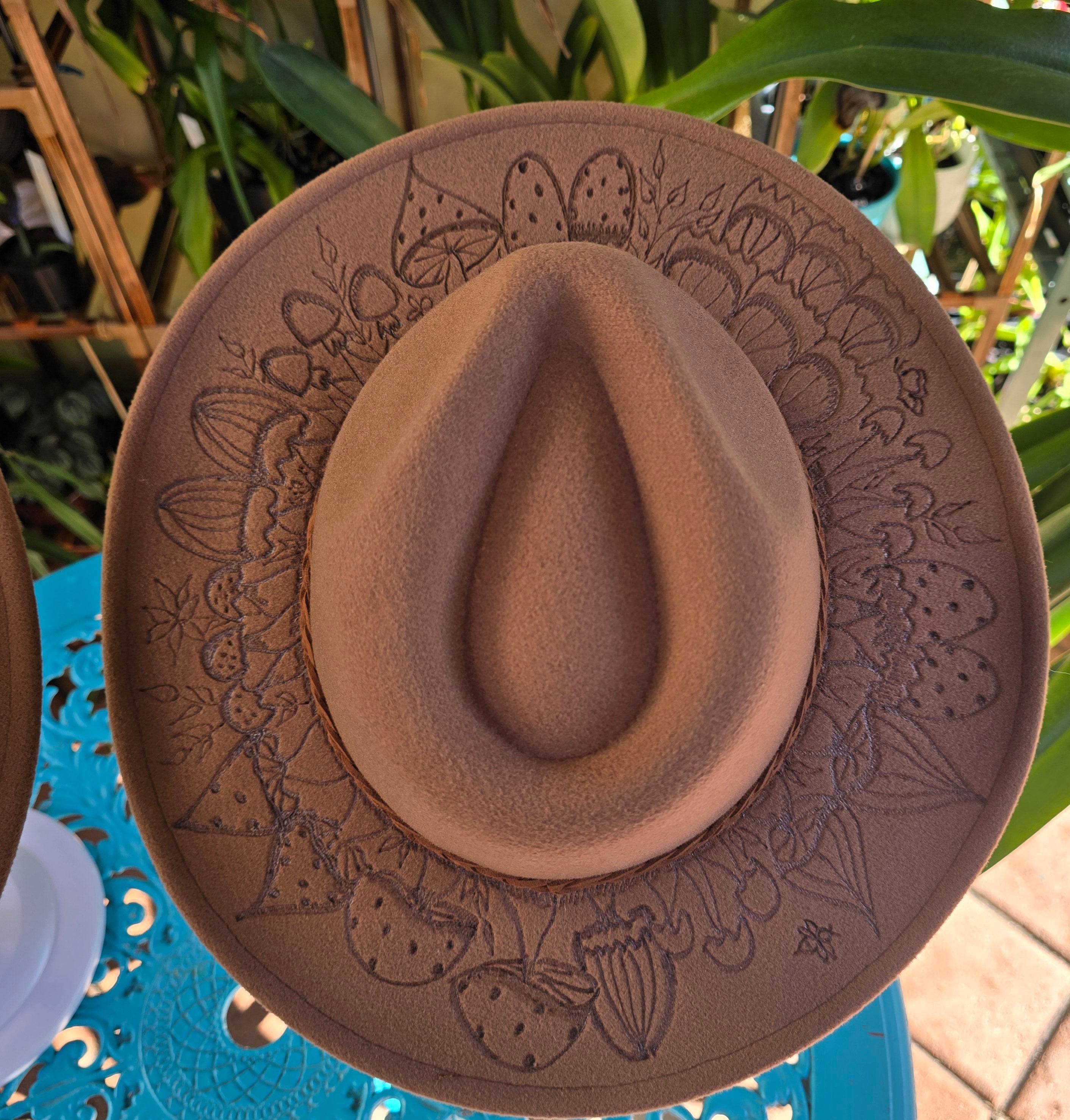 Mother & Me hand burnt pyrography fedora hat collection