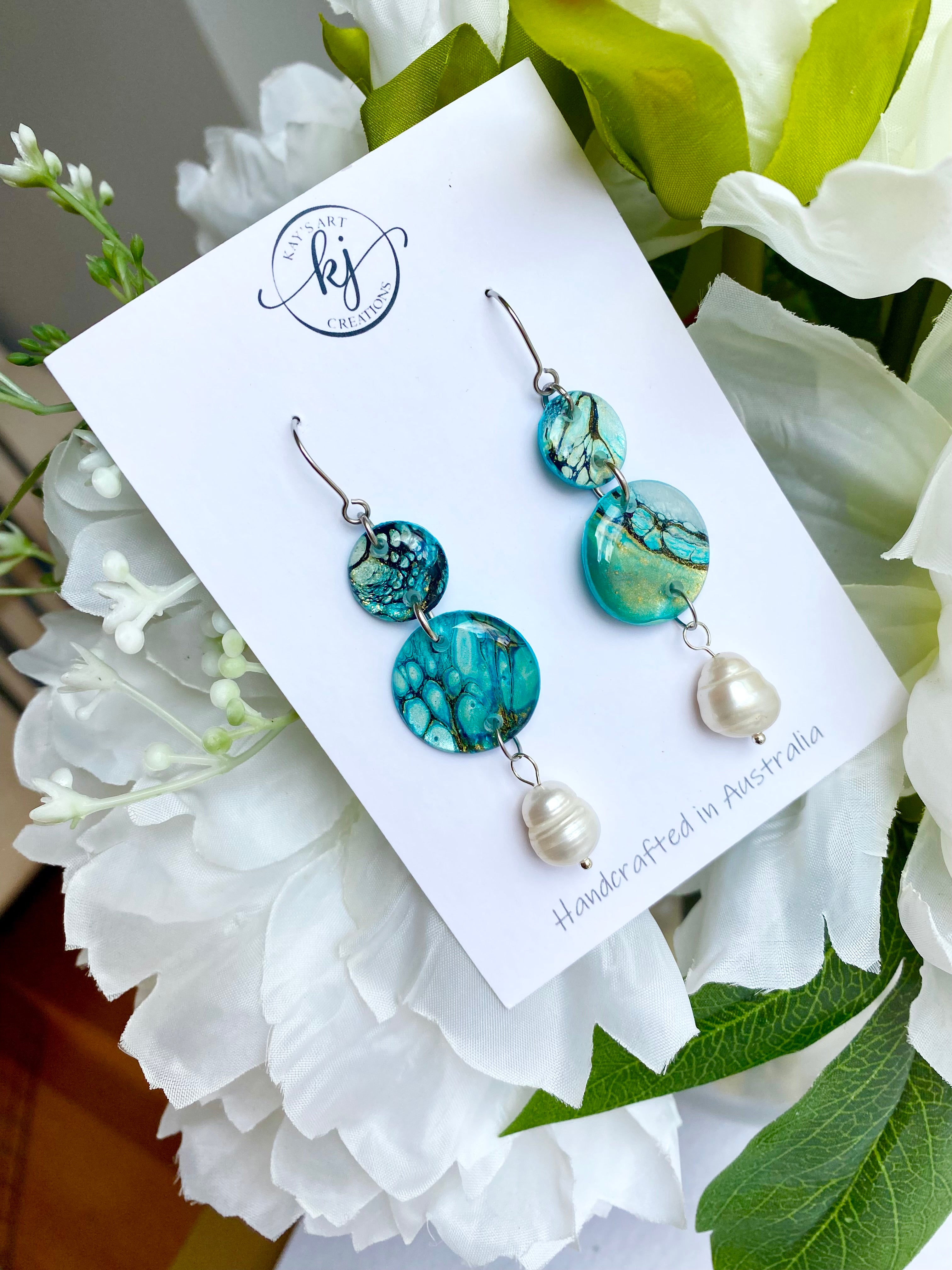 Artisan Turquoise Earrings with Freshwater Pearls