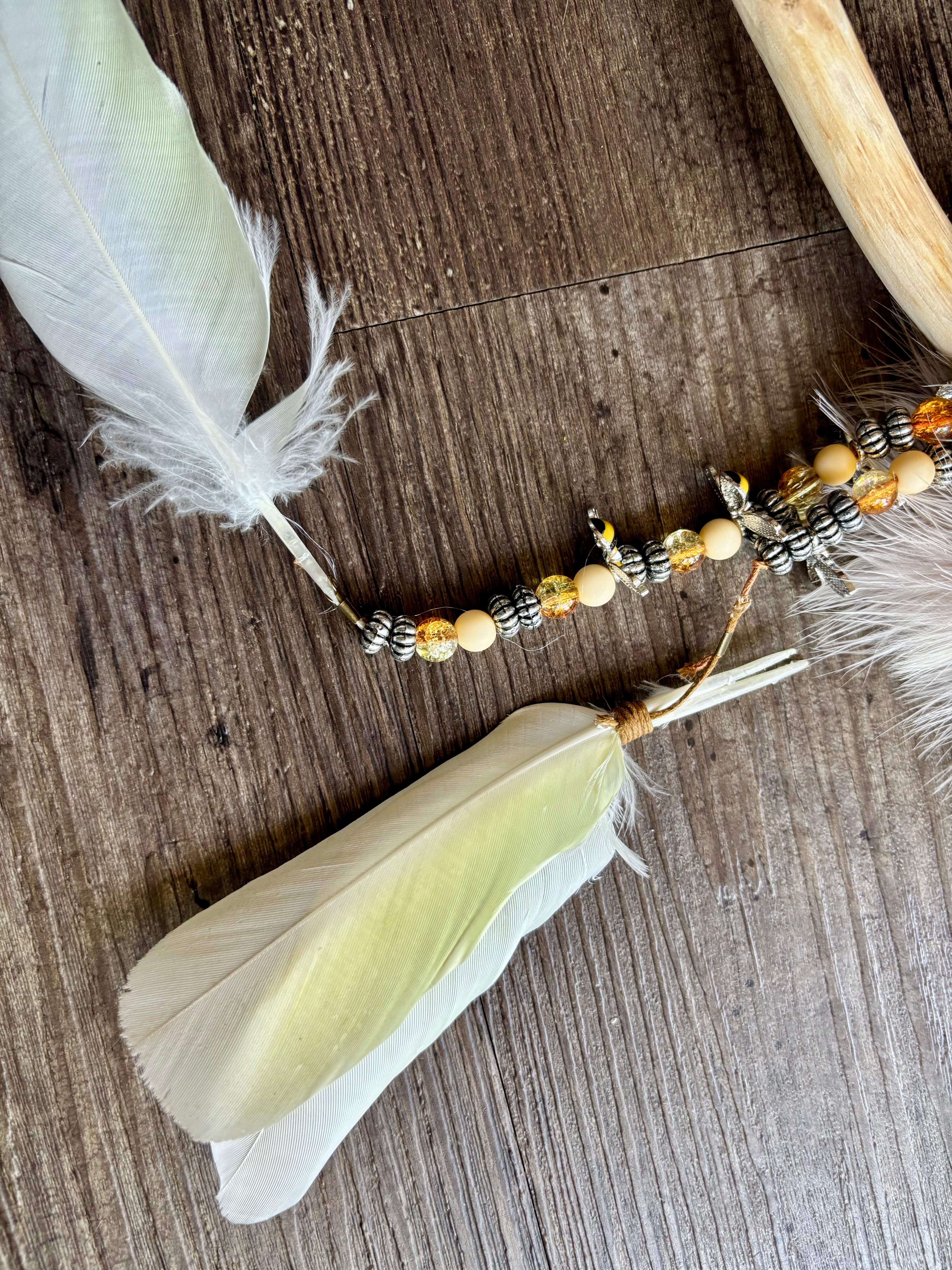 REAL Cockatoo Feathers-Goat Hide Rattle – One of a Kind