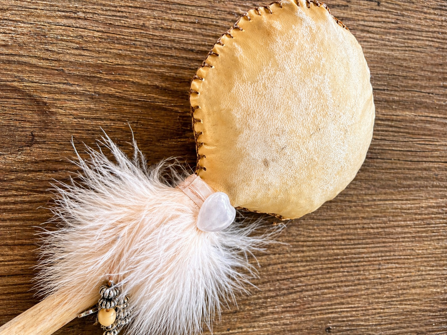 REAL Cockatoo Feathers-Goat Hide Rattle – One of a Kind