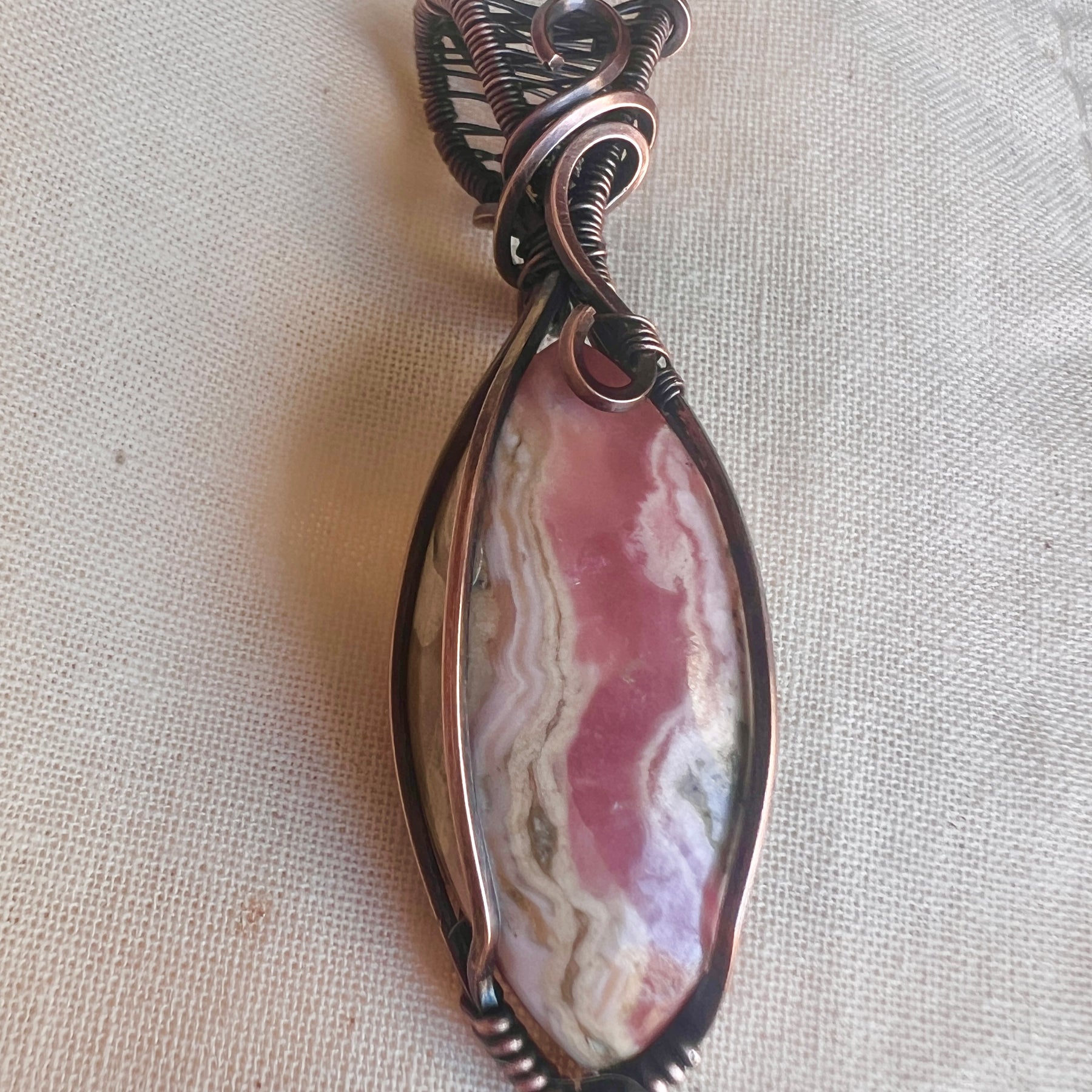 Rose Canyon – Rhodochrosite Oxidised Copper Pendant