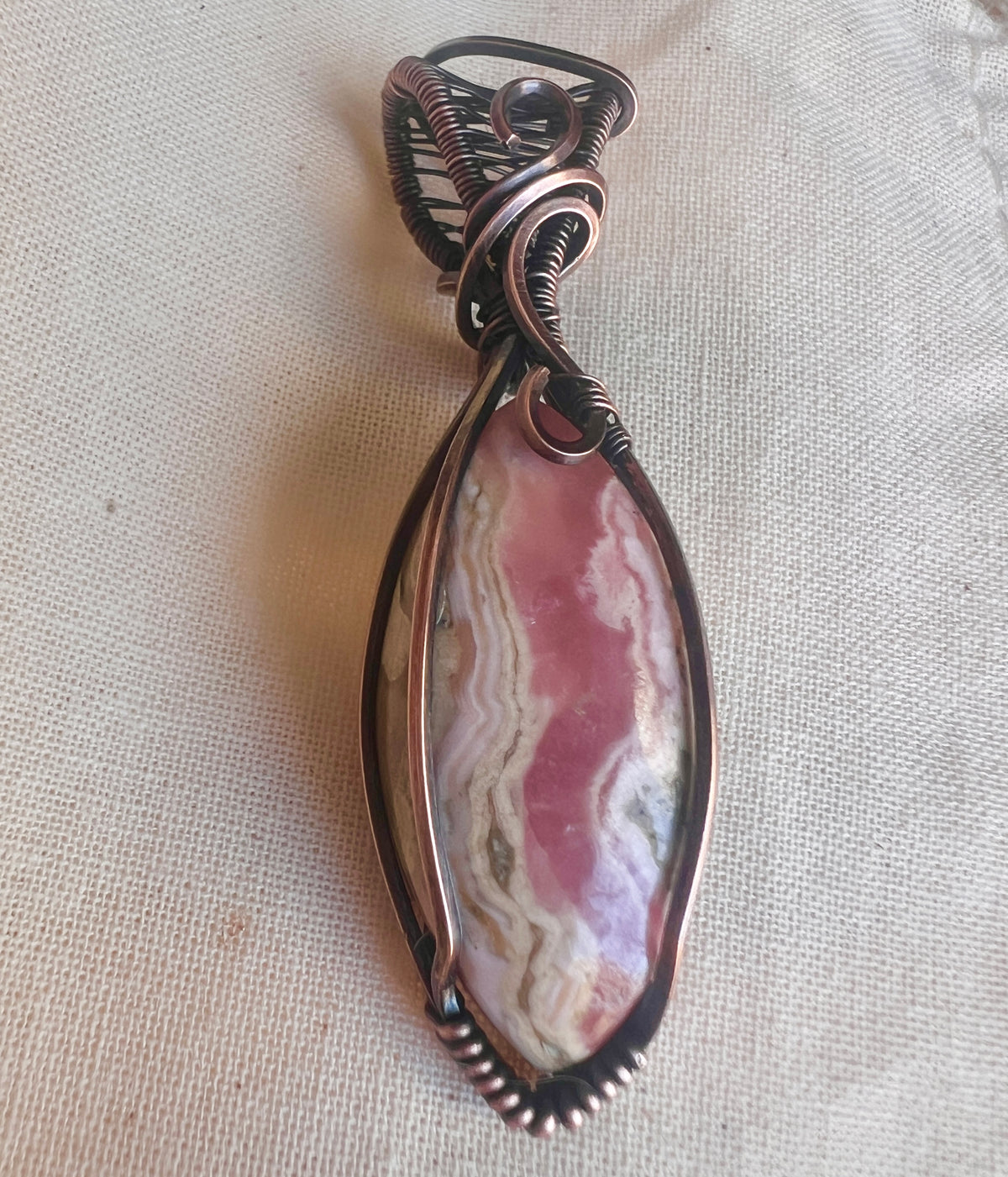 Rose Canyon – Rhodochrosite Oxidised Copper Pendant