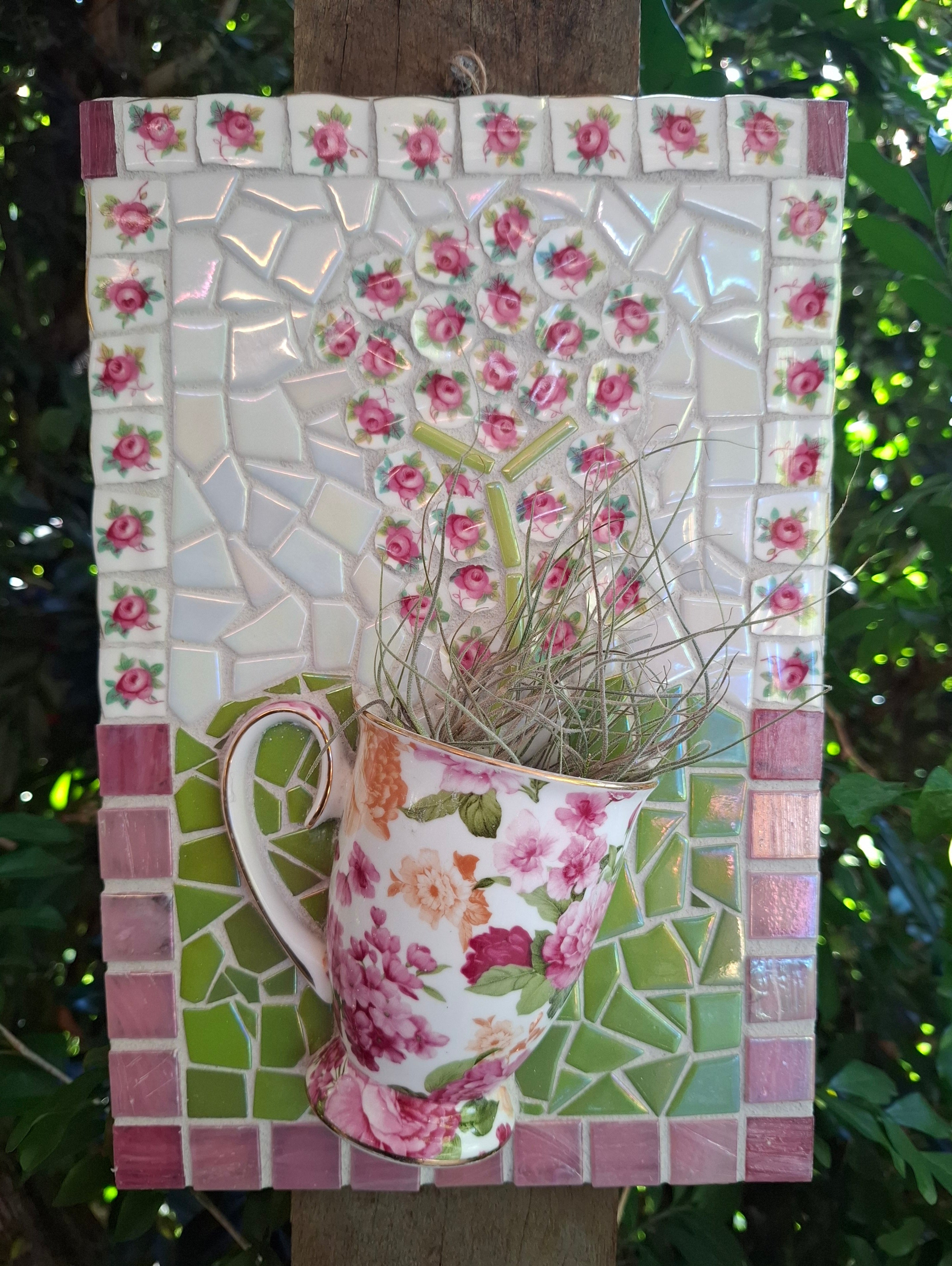 Mosaic Rose  1/2 Teacup Planter