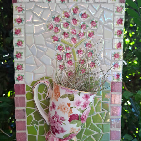 Mosaic Rose  1/2 Teacup Planter