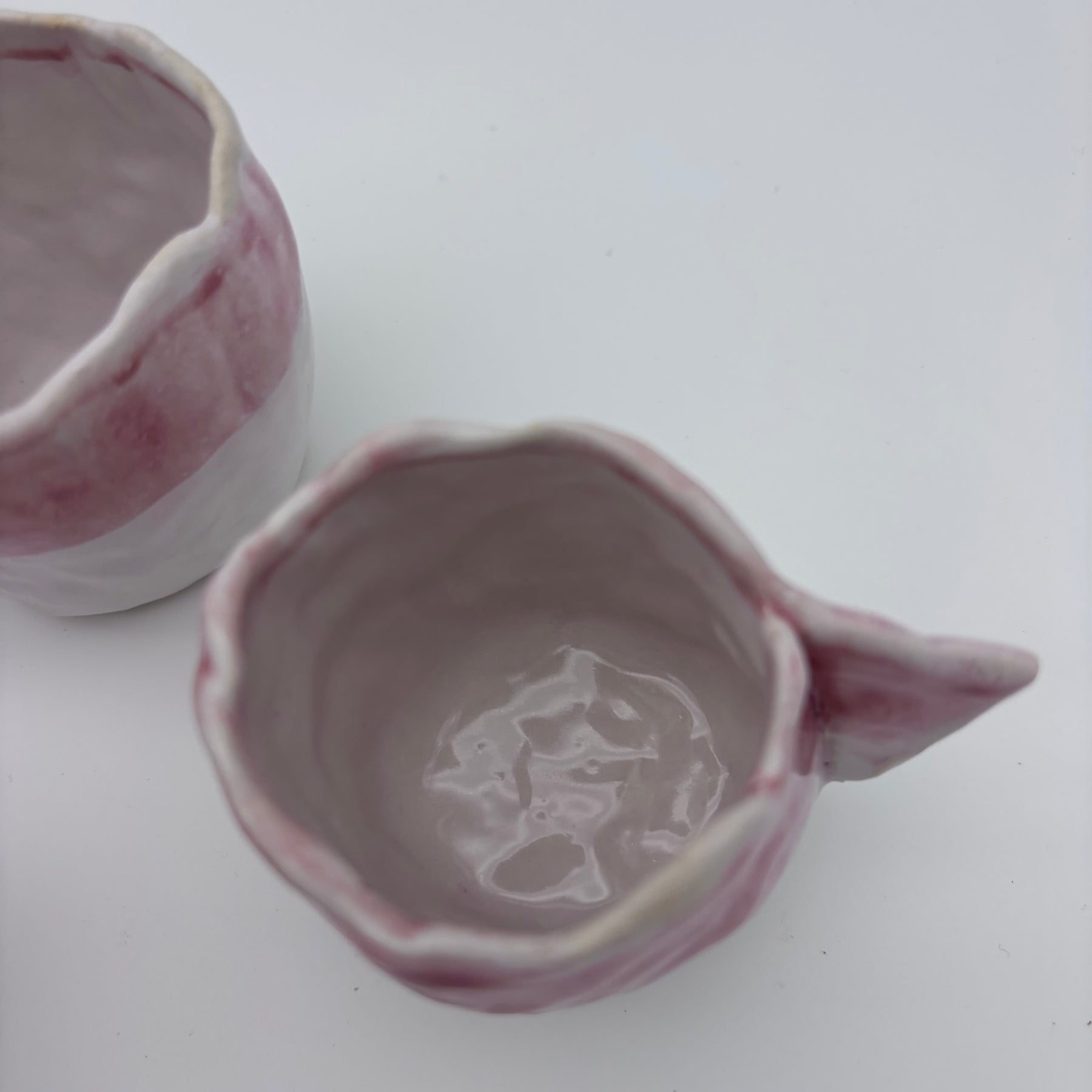Handcrafted Unique Espresso Cups | Pinched Clay | White Pink