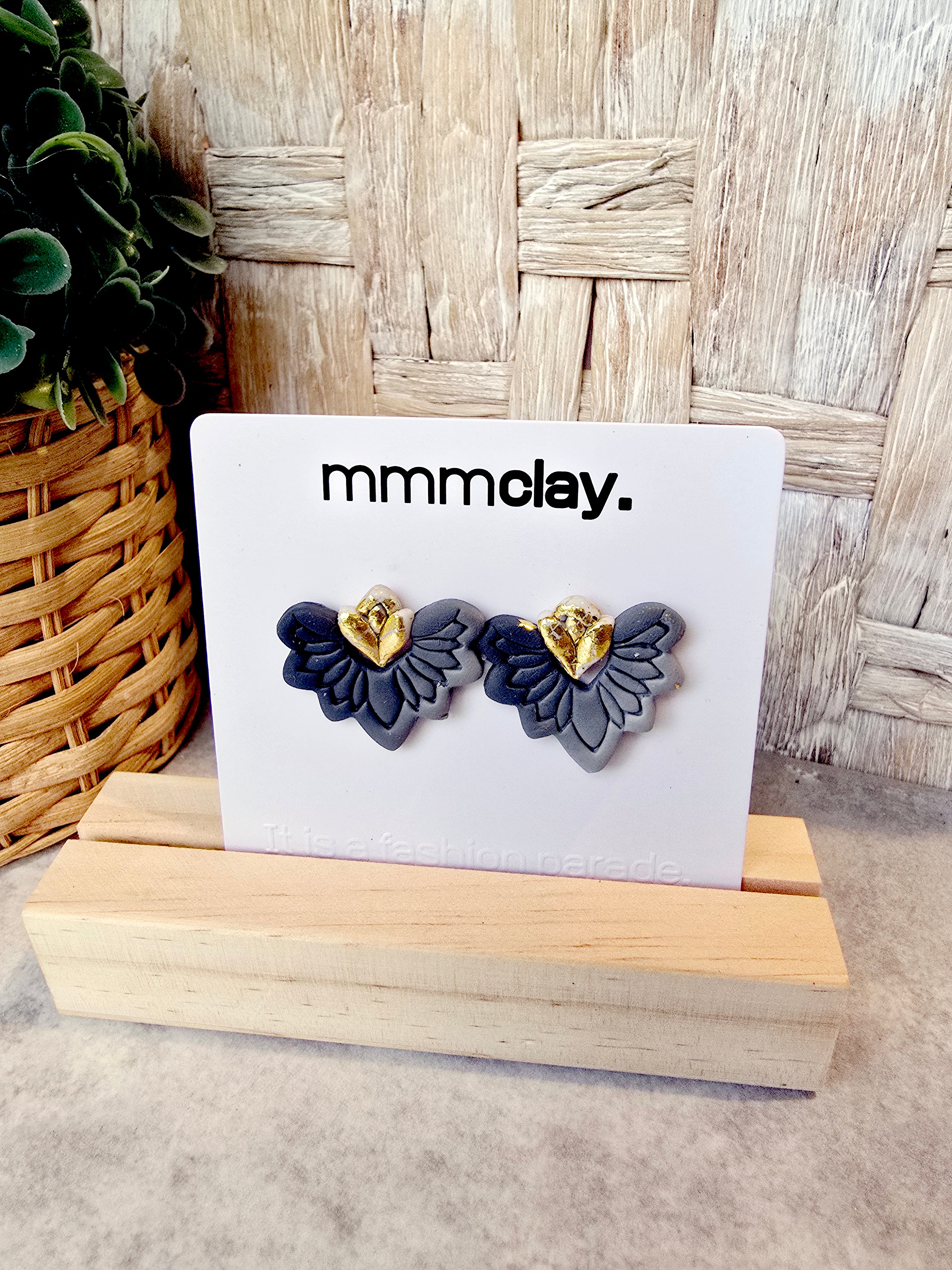 Goth Black Flower Polymer Clay Studs