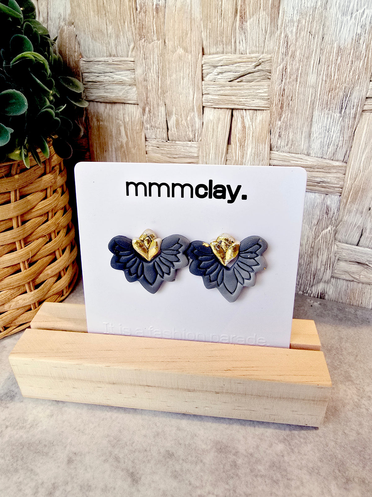 Goth Black Flower Polymer Clay Studs