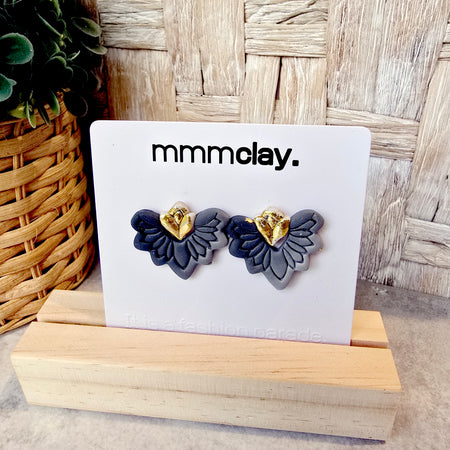 Goth Black Flower Polymer Clay Studs