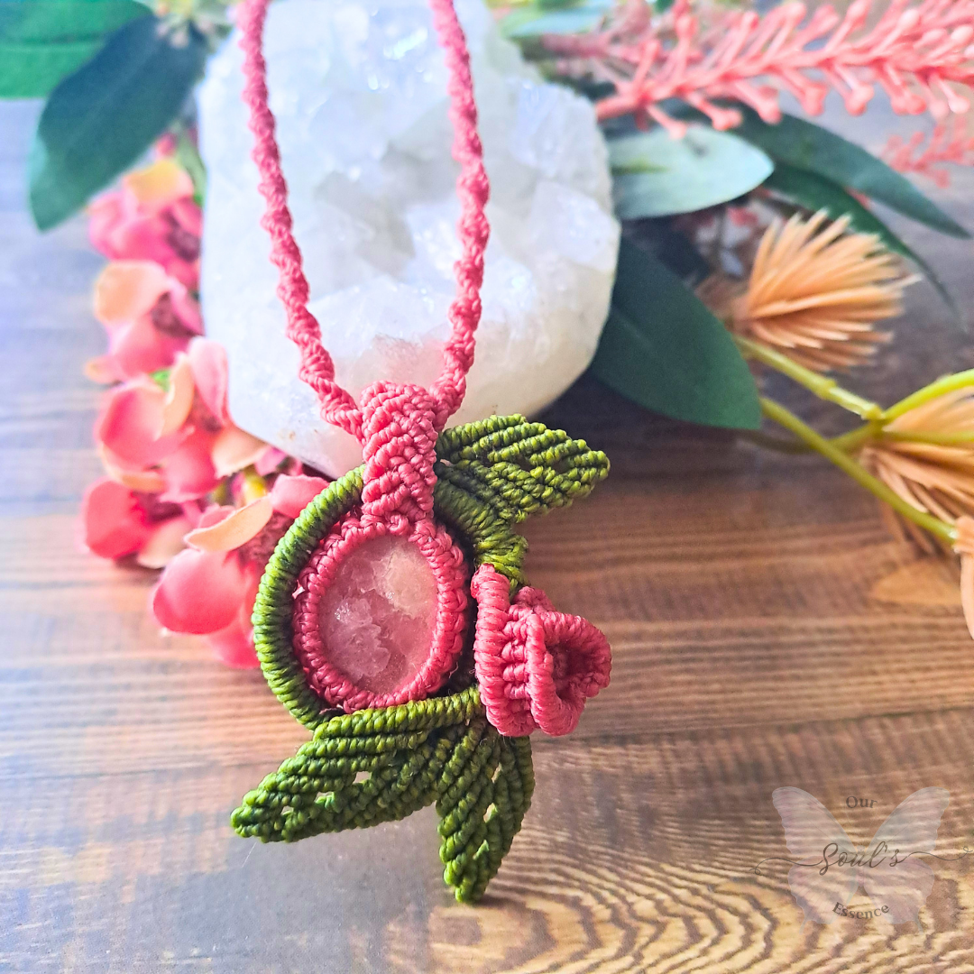 Rhodochrosite Micro Macramé Necklace
