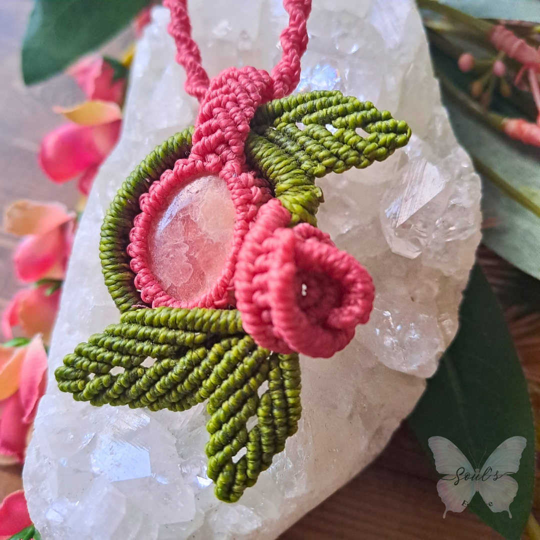 Rhodochrosite Micro Macramé Necklace