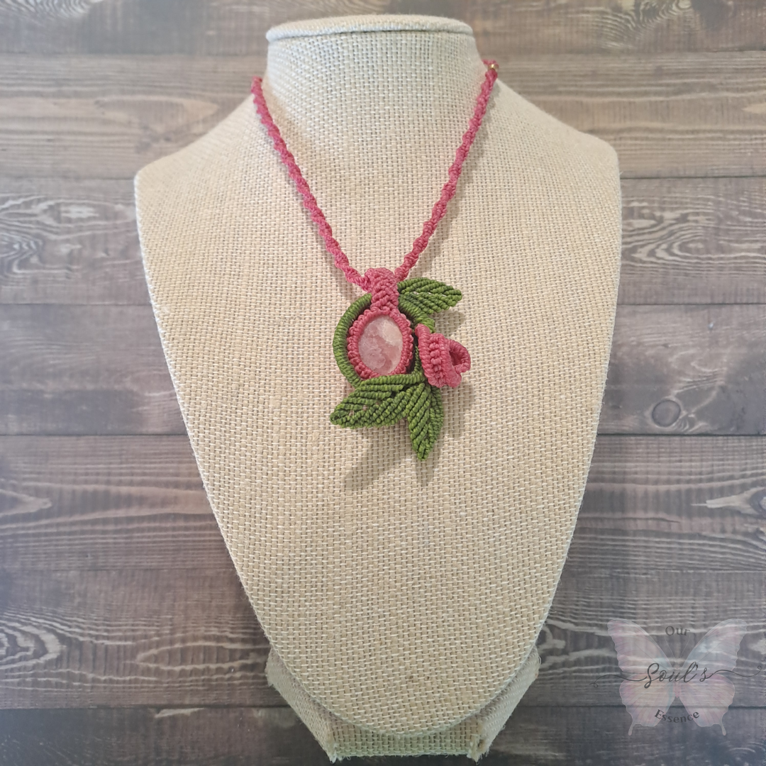 Rhodochrosite Micro Macramé Necklace
