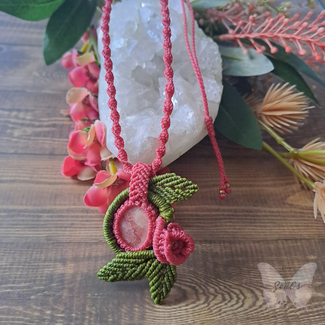 Rhodochrosite Micro Macramé Necklace
