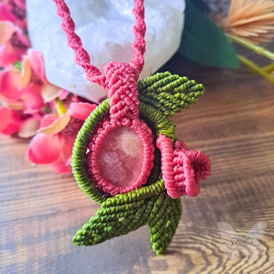 Rhodochrosite Micro Macramé Necklace