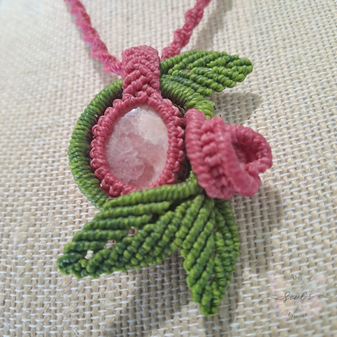 Rhodochrosite Micro Macramé Necklace