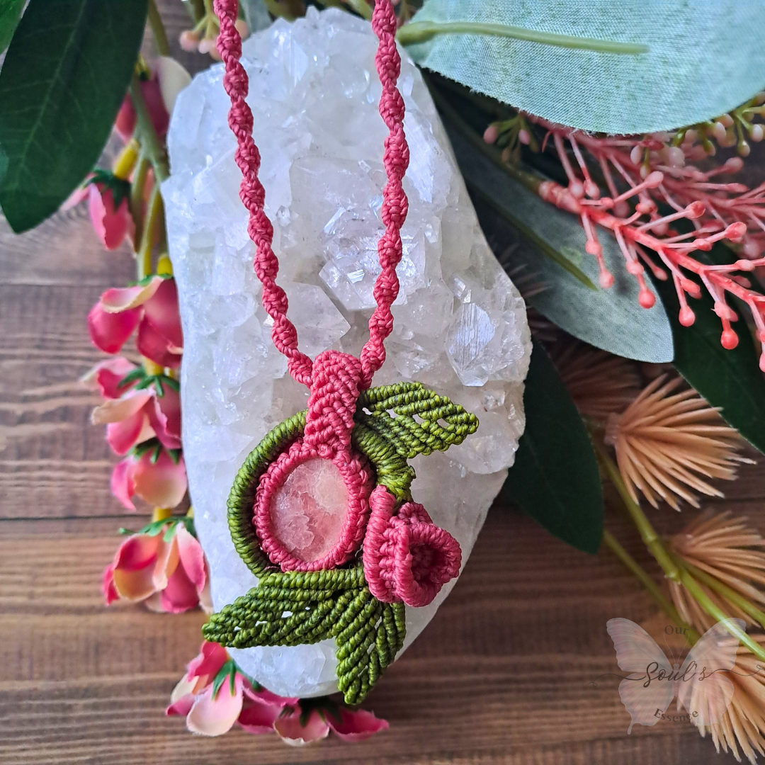 Rhodochrosite Micro Macramé Necklace
