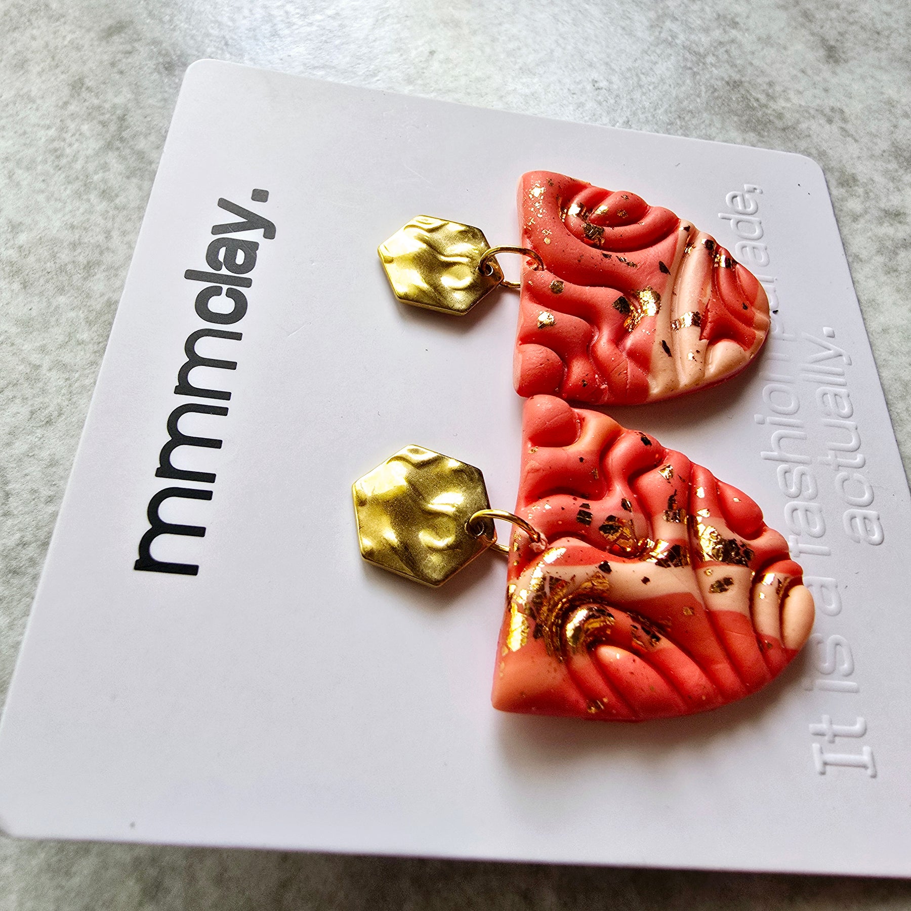 Coral Coloured Metallic Dangle Earrings