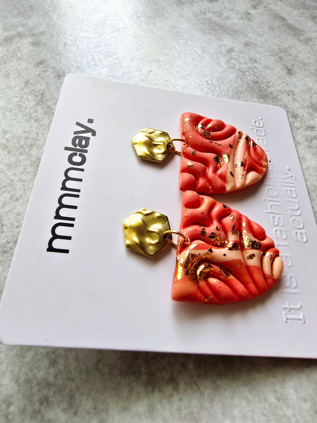 Coral Coloured Metallic Dangle Earrings