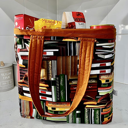 Grocery Tote .. Books .. Lined with storage pouch