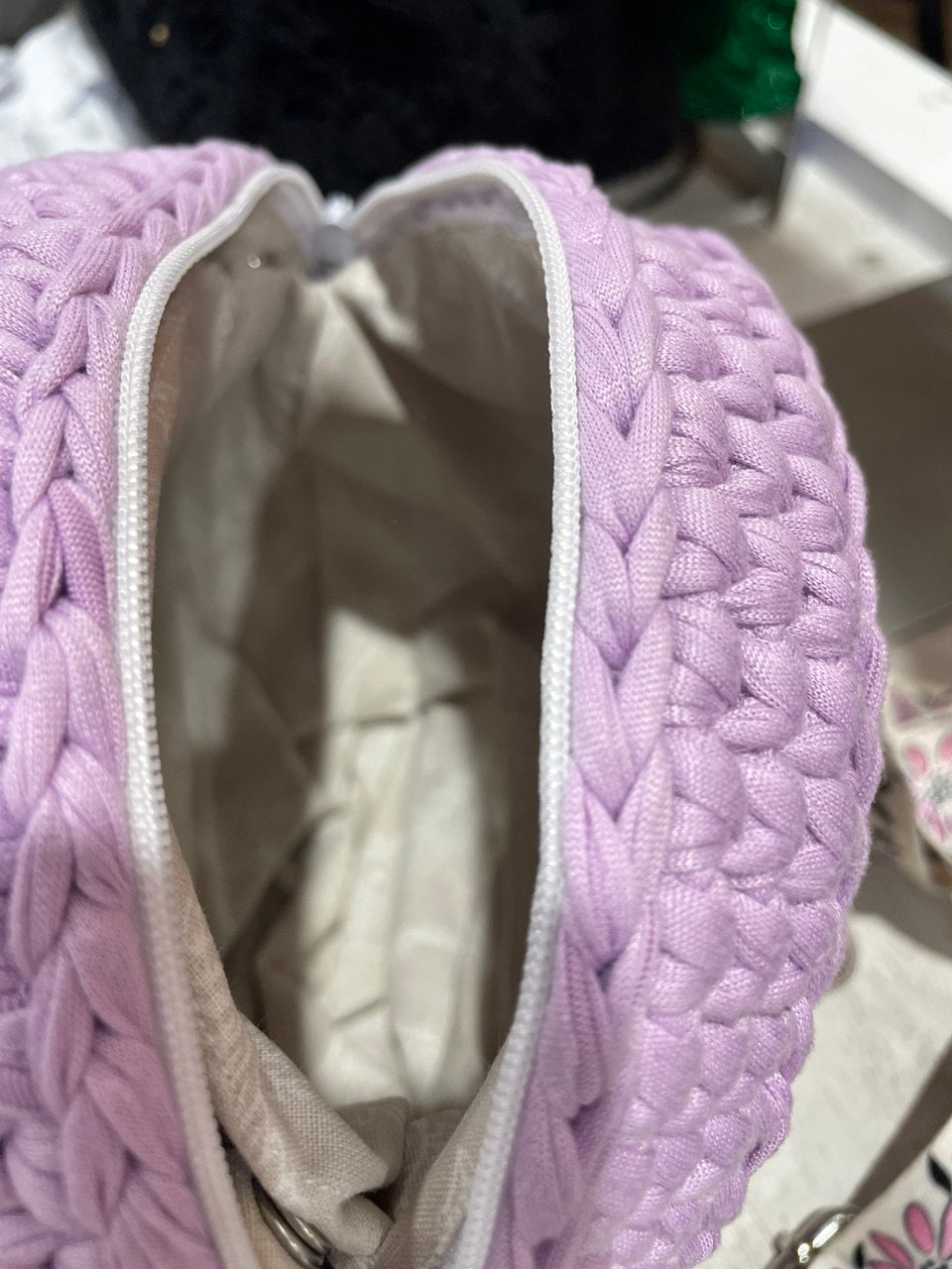 LED lights Crossbody bag | Handmade crochet bag with painting artwork