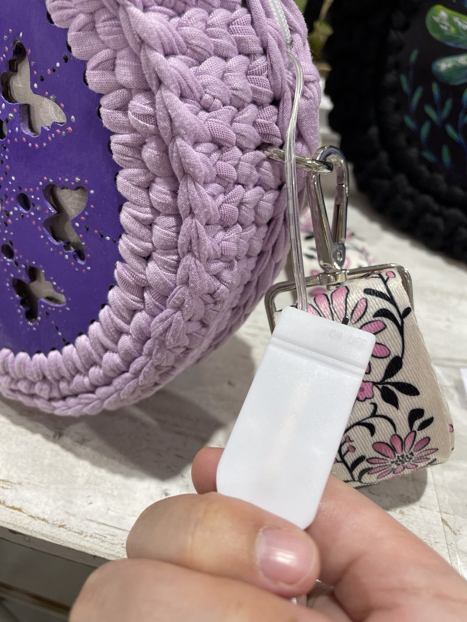 LED lights Crossbody bag | Handmade crochet bag with painting artwork