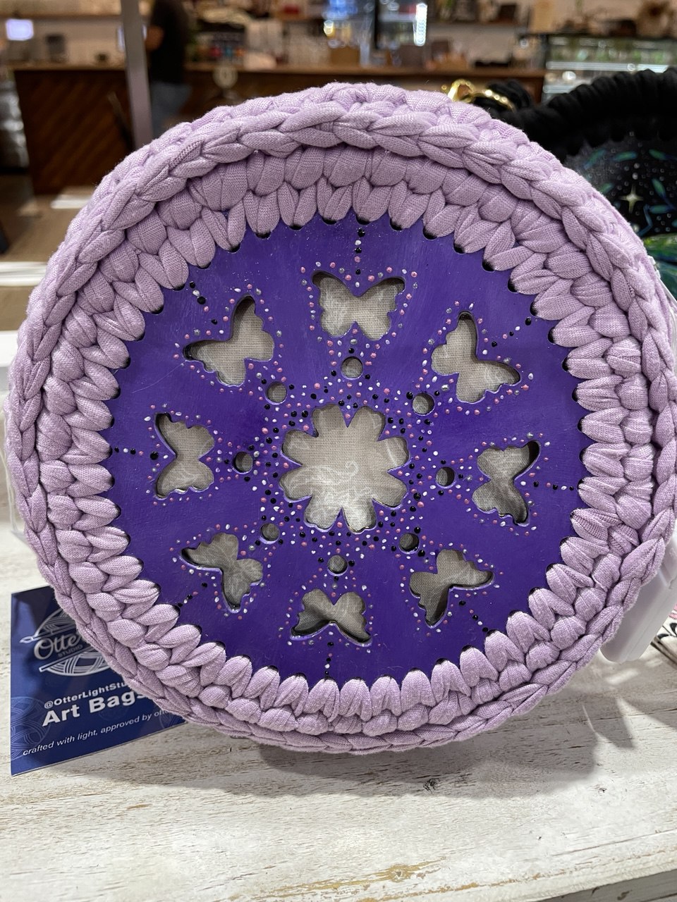 LED lights Crossbody bag | Handmade crochet bag with painting artwork