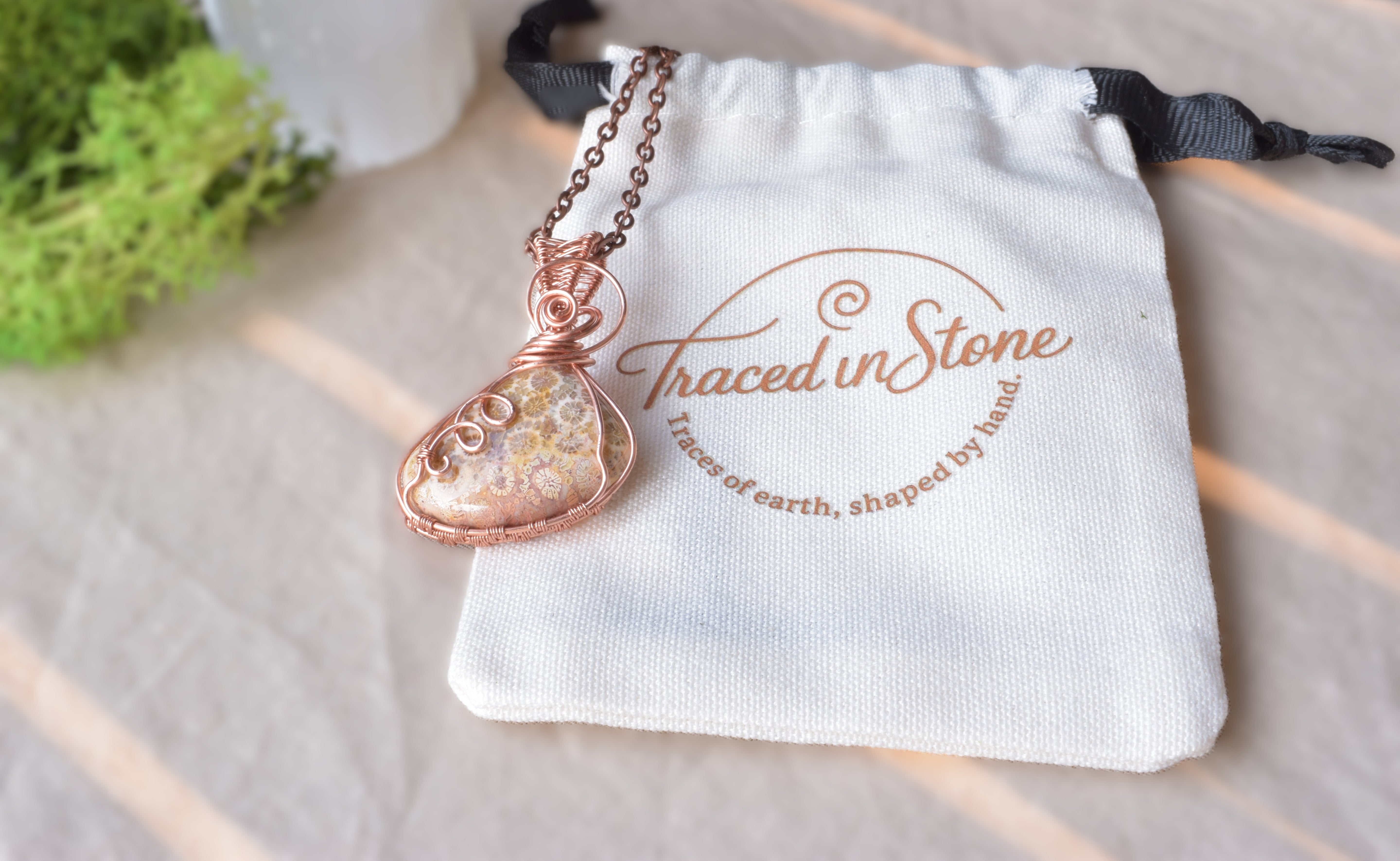 Once, An Ocean - Coral Fossil Pendant in Copper