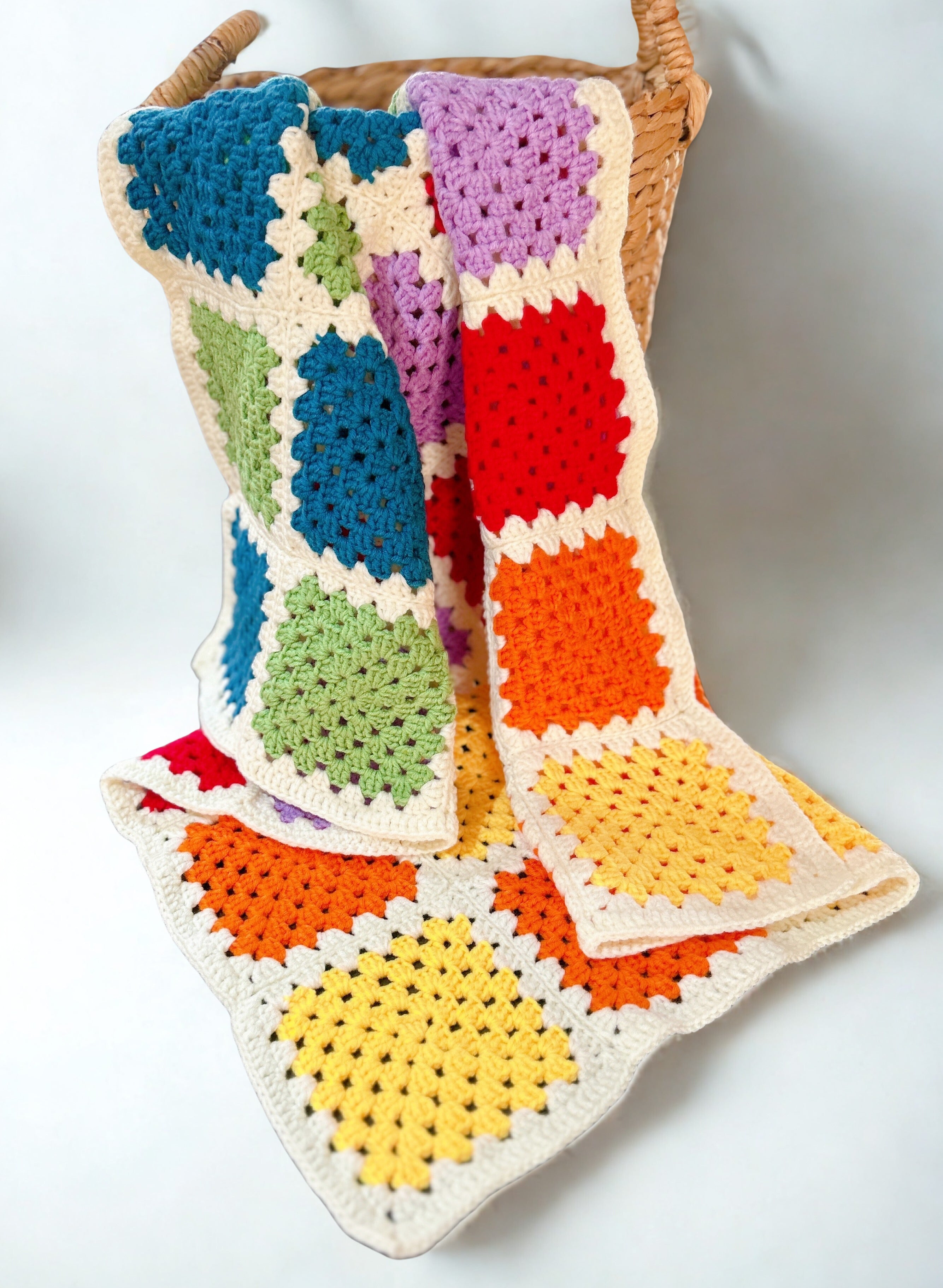 Bright Rainbow Granny Square Baby Blanket