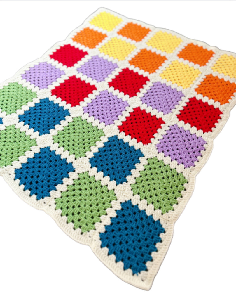 Bright Rainbow Granny Square Baby Blanket