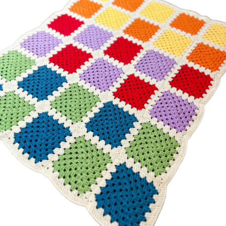 Bright Rainbow Granny Square Baby Blanket