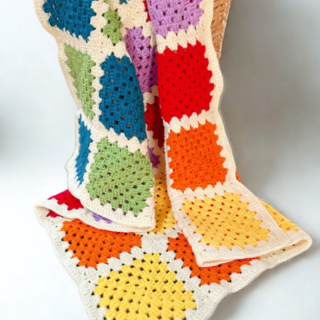 Bright Rainbow Granny Square Baby Blanket