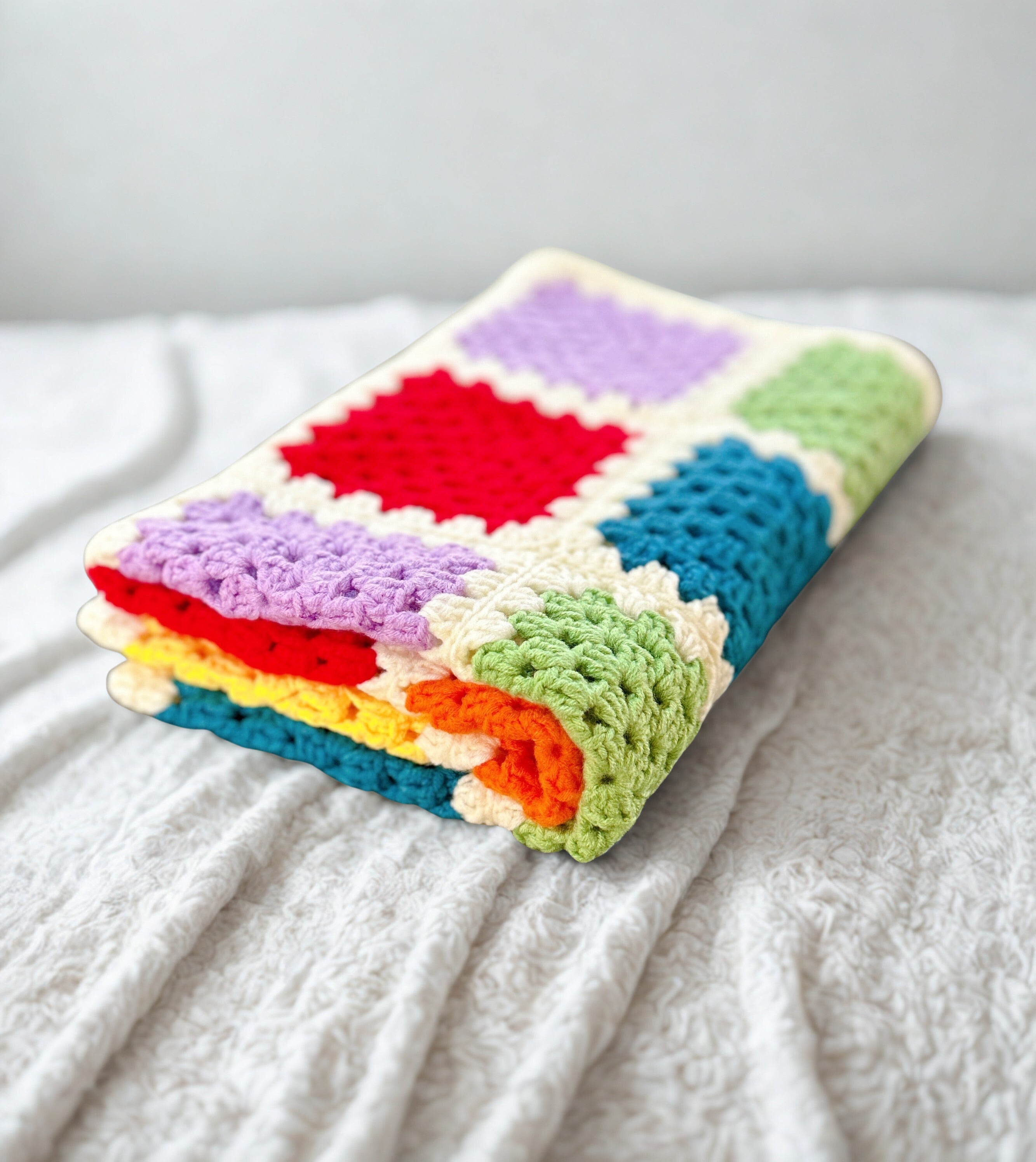 Bright Rainbow Granny Square Baby Blanket