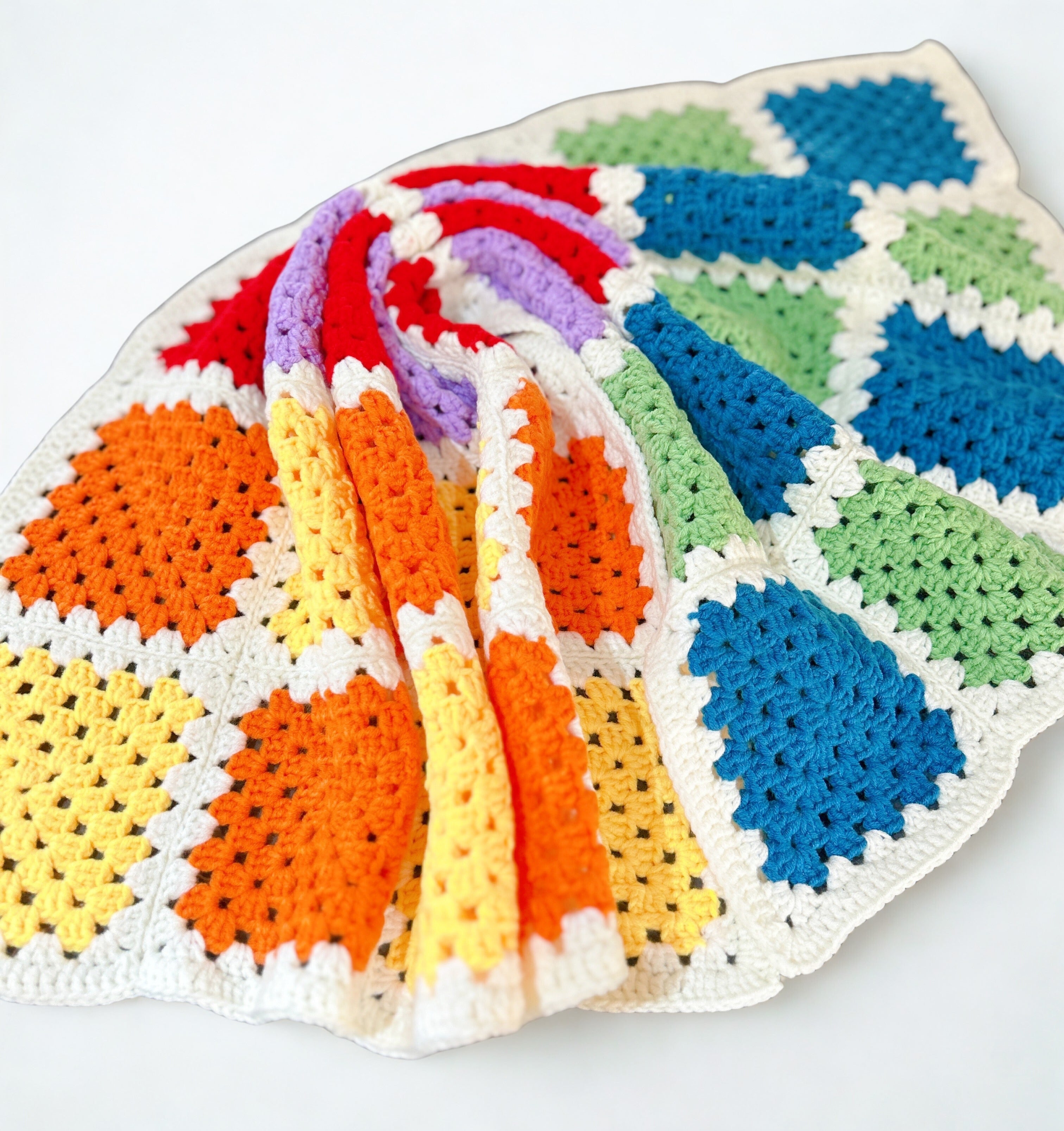 Bright Rainbow Granny Square Baby Blanket