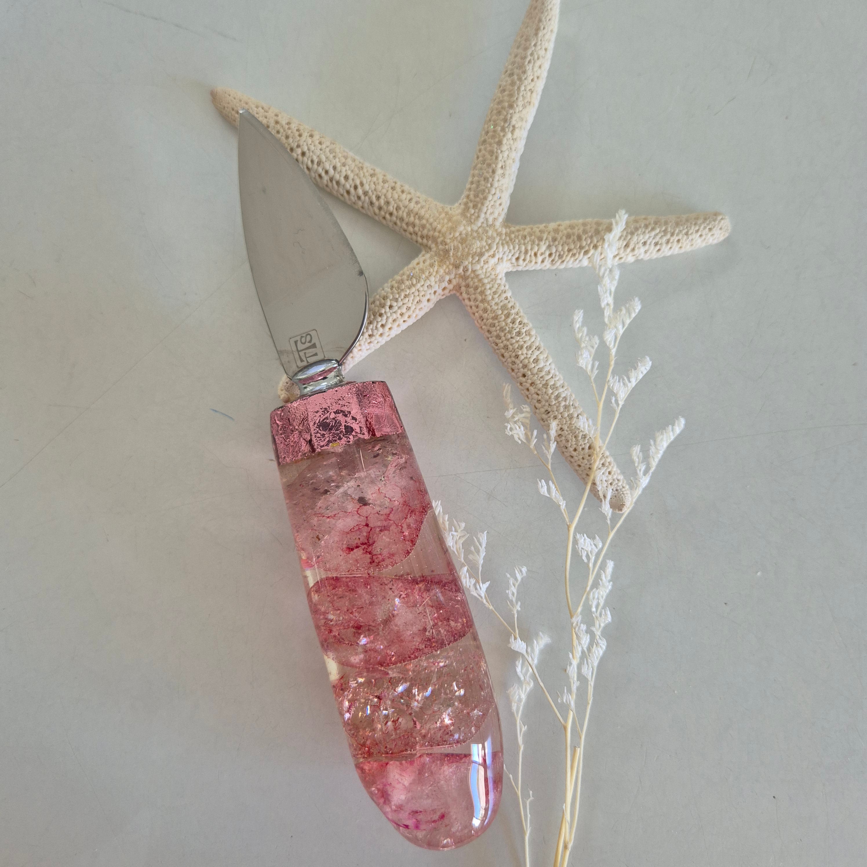 Handmade resin cheese knives with inlaid stones or botanicals