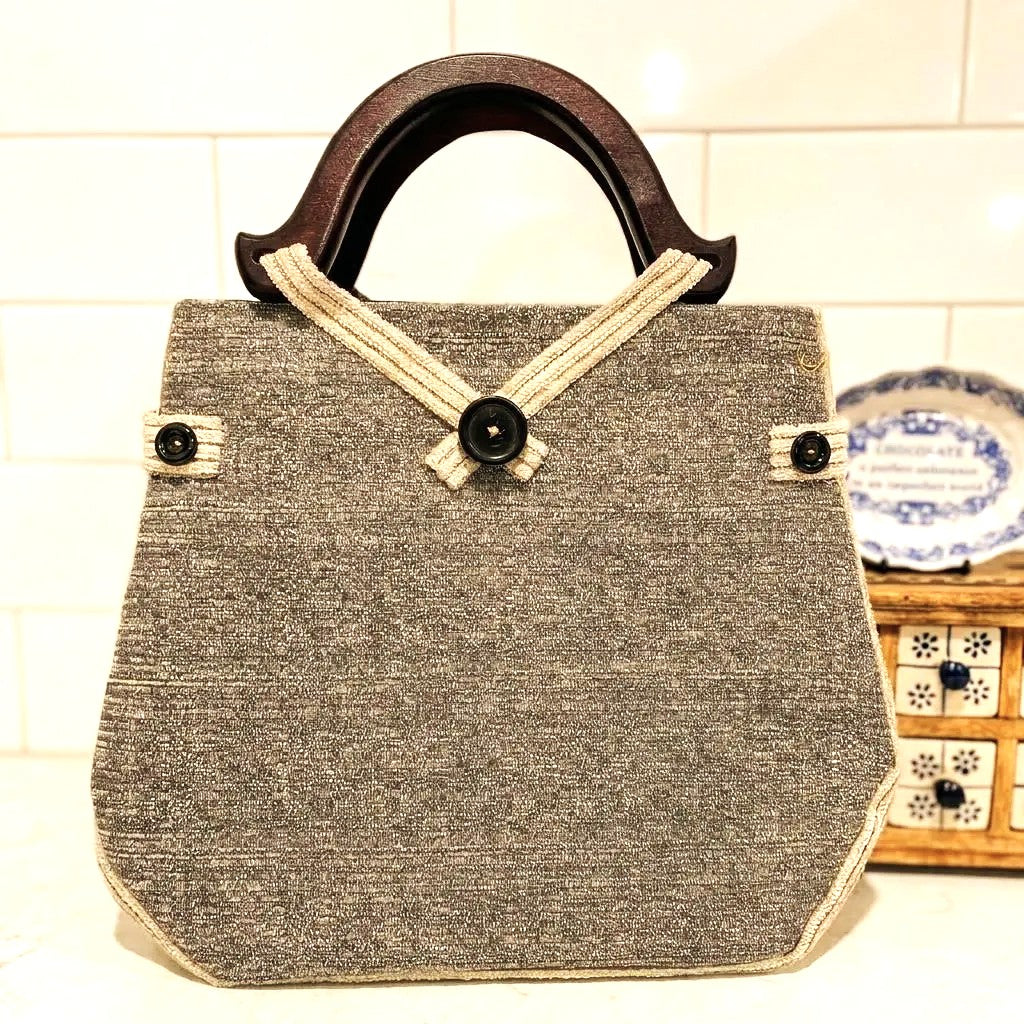 Handmade Upcycled Tapestry Handbag with Wooden handles