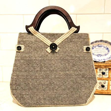 Handmade Upcycled Tapestry Handbag with Wooden handles