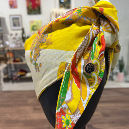 gorgeous yellow floral vintage fabric head wrap - violetclothing - free postage