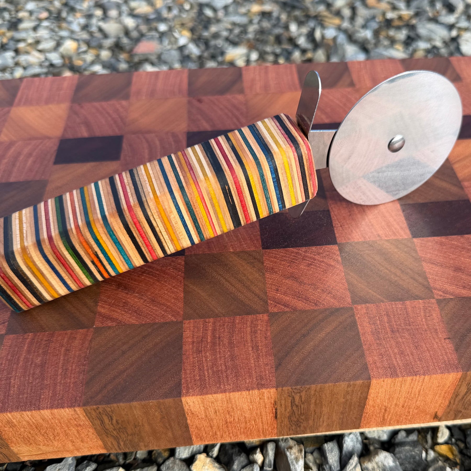 Pizza Cutting Wheel with Recycled Skateboard Handle