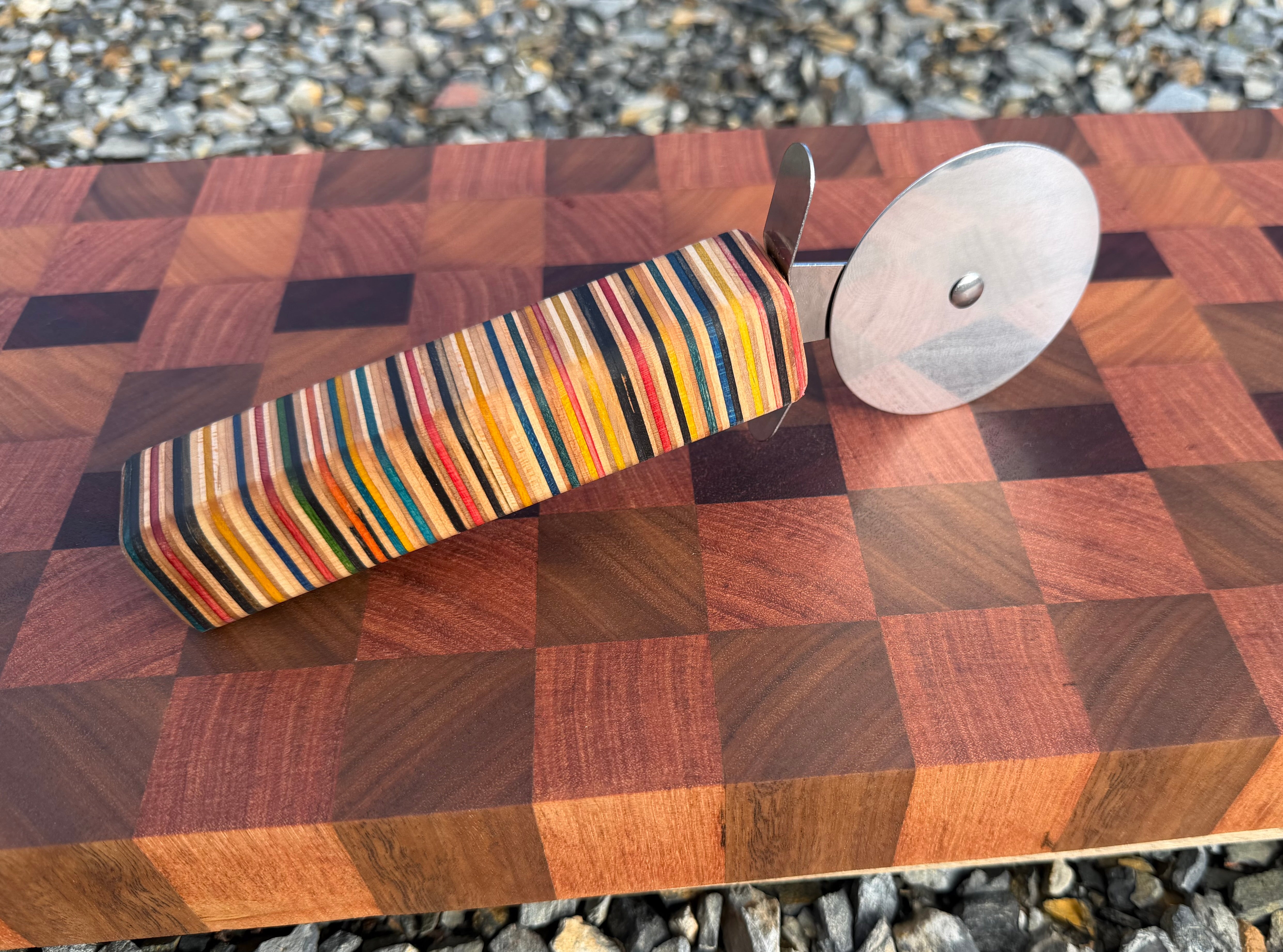 Pizza Cutting Wheel with Recycled Skateboard Handle