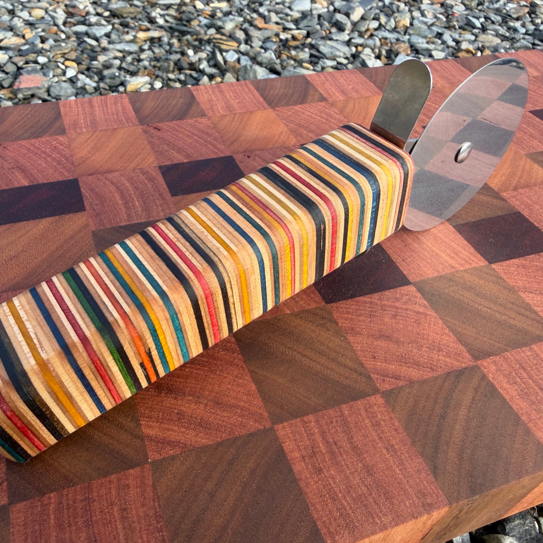 Pizza Cutting Wheel with Recycled Skateboard Handle
