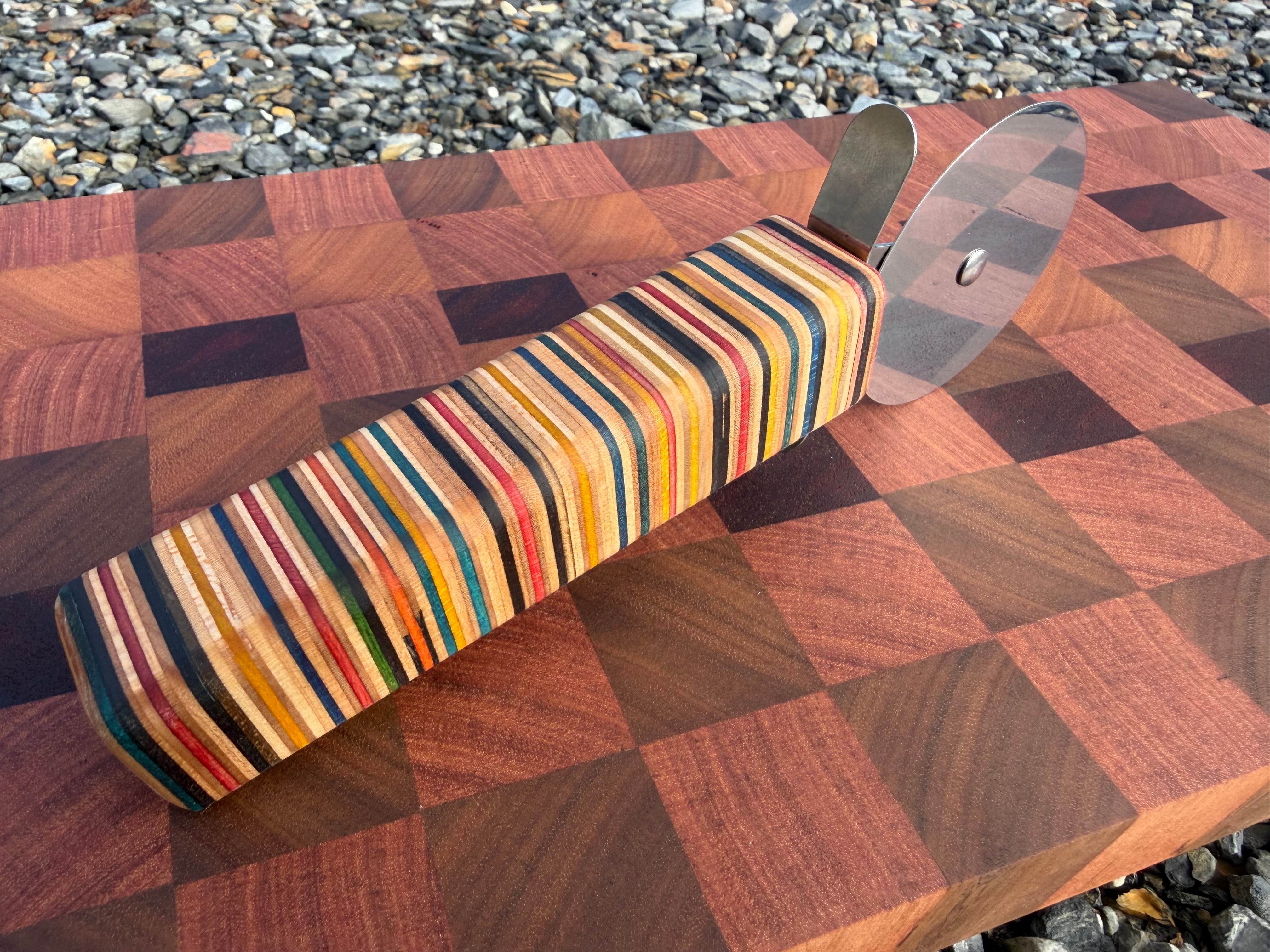 Pizza Cutting Wheel with Recycled Skateboard Handle