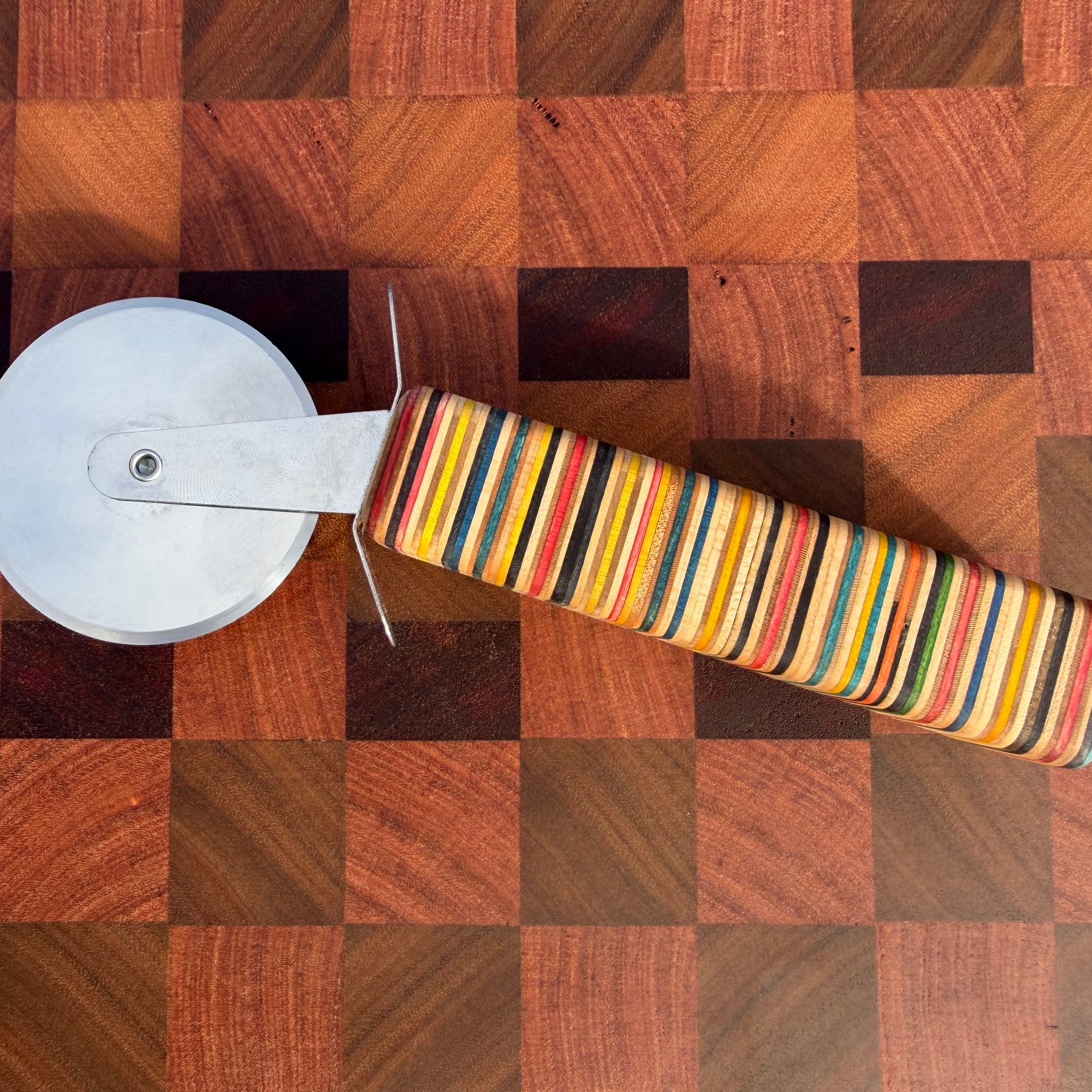 Pizza Cutting Wheel with Recycled Skateboard Handle