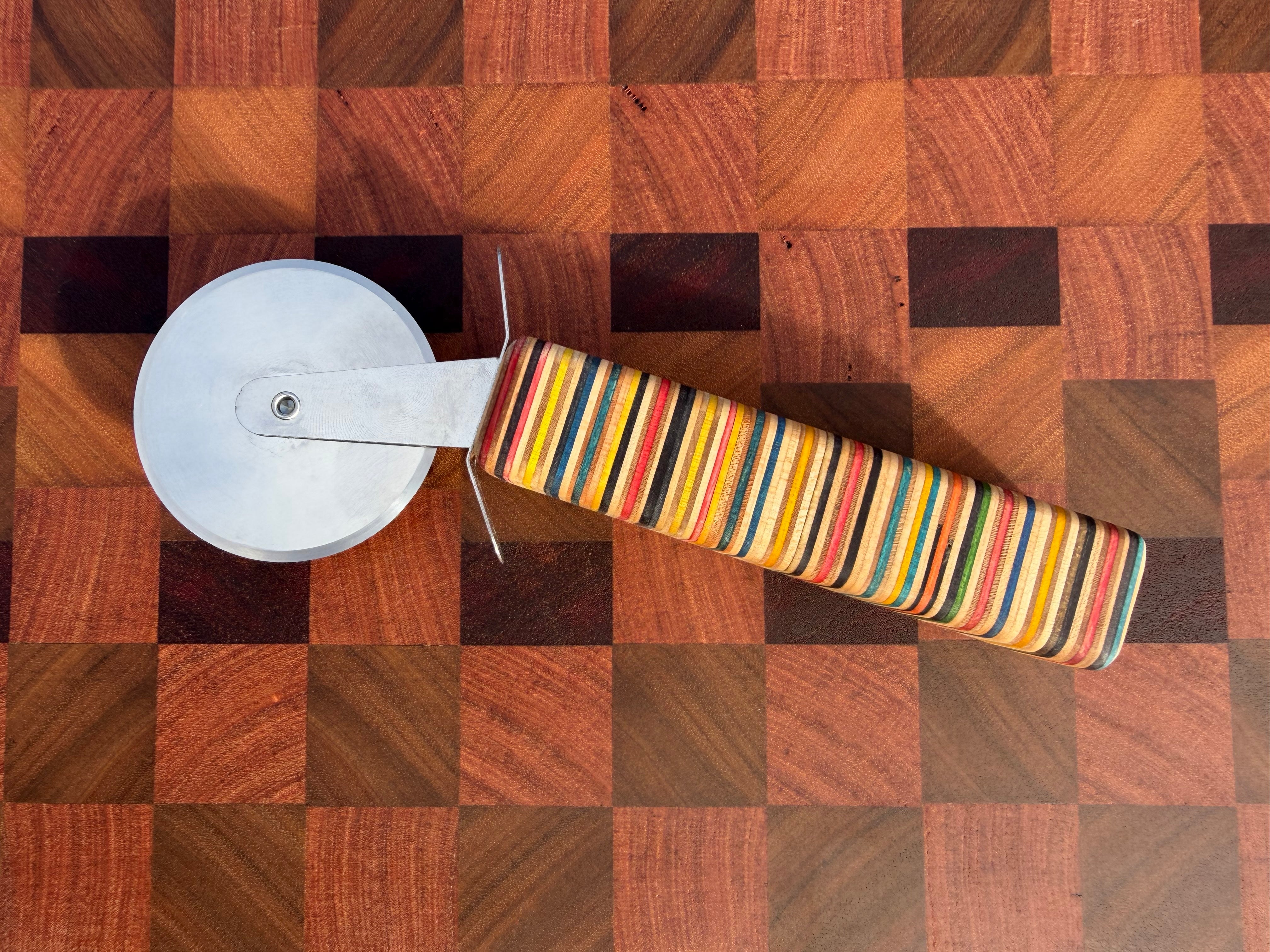 Pizza Cutting Wheel with Recycled Skateboard Handle