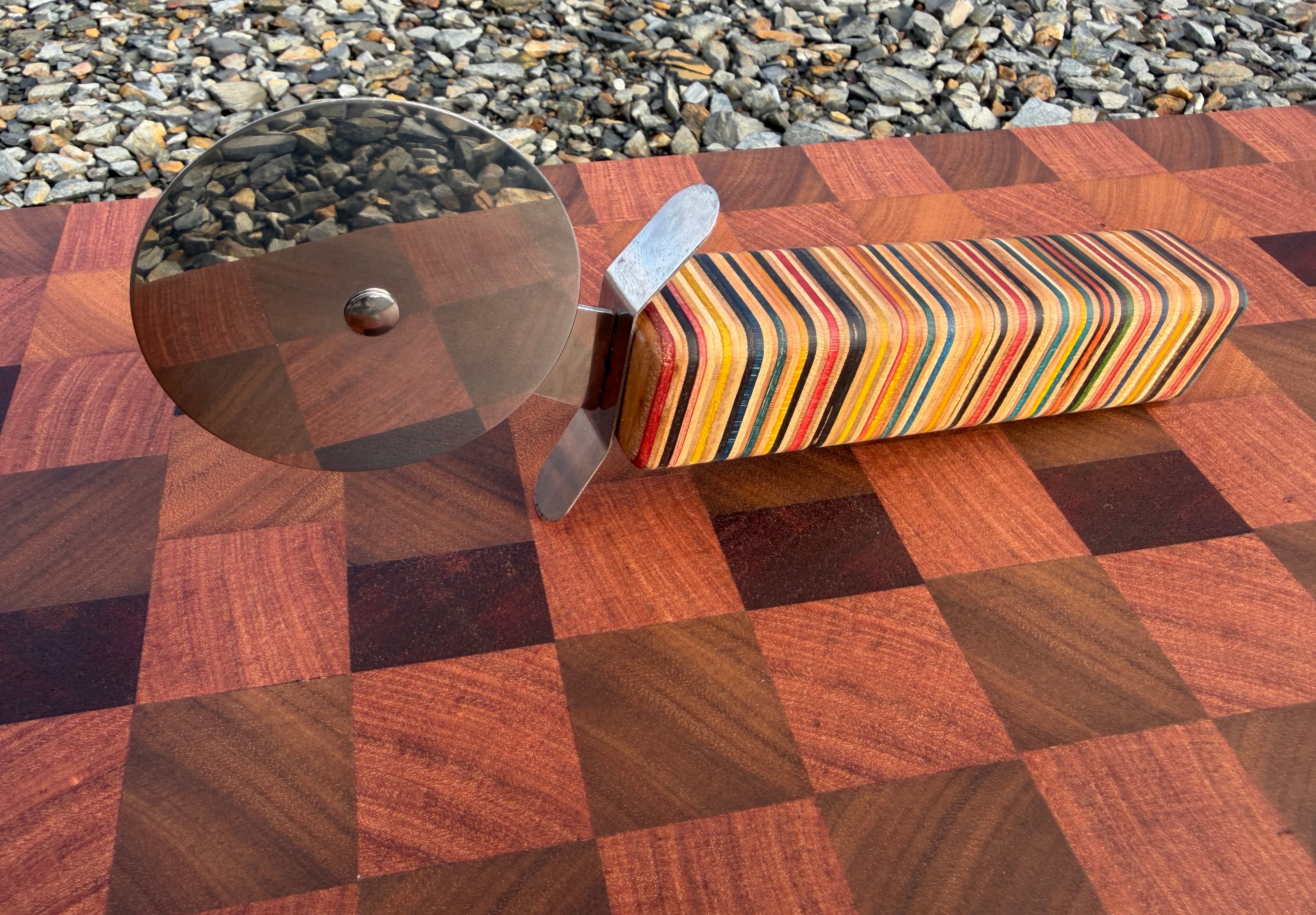 Pizza Cutting Wheel with Recycled Skateboard Handle