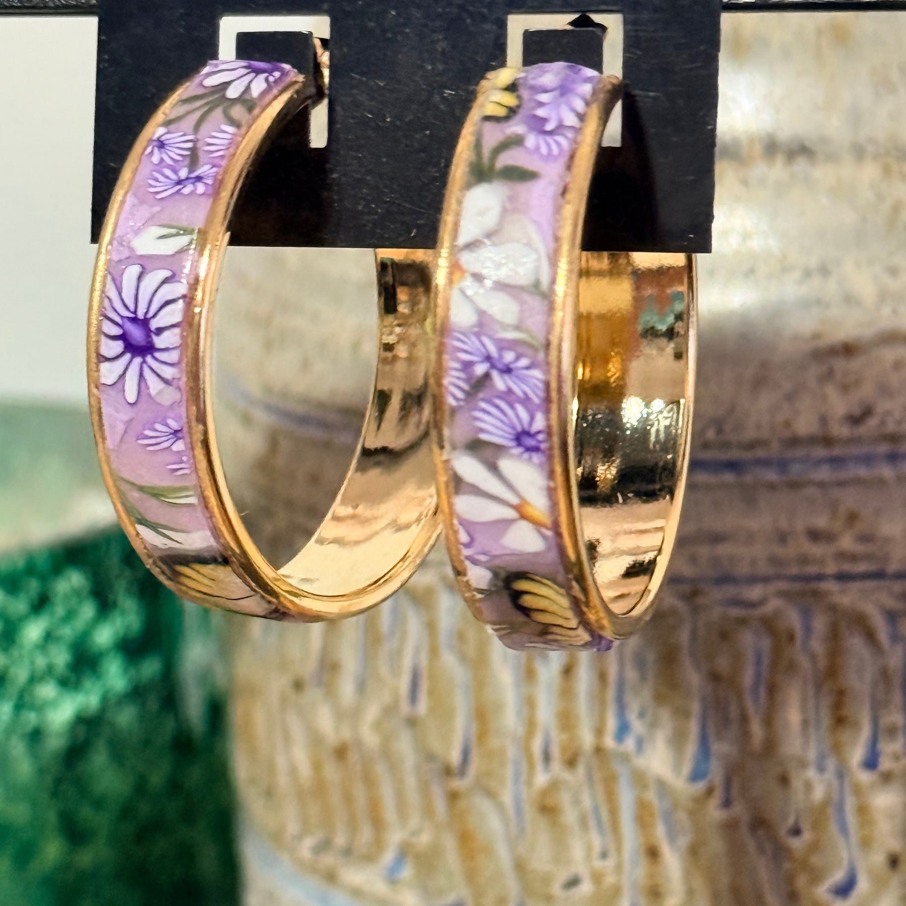 Springtime Polymer Clay Flowers On Gold Plated Hoop Earrings.