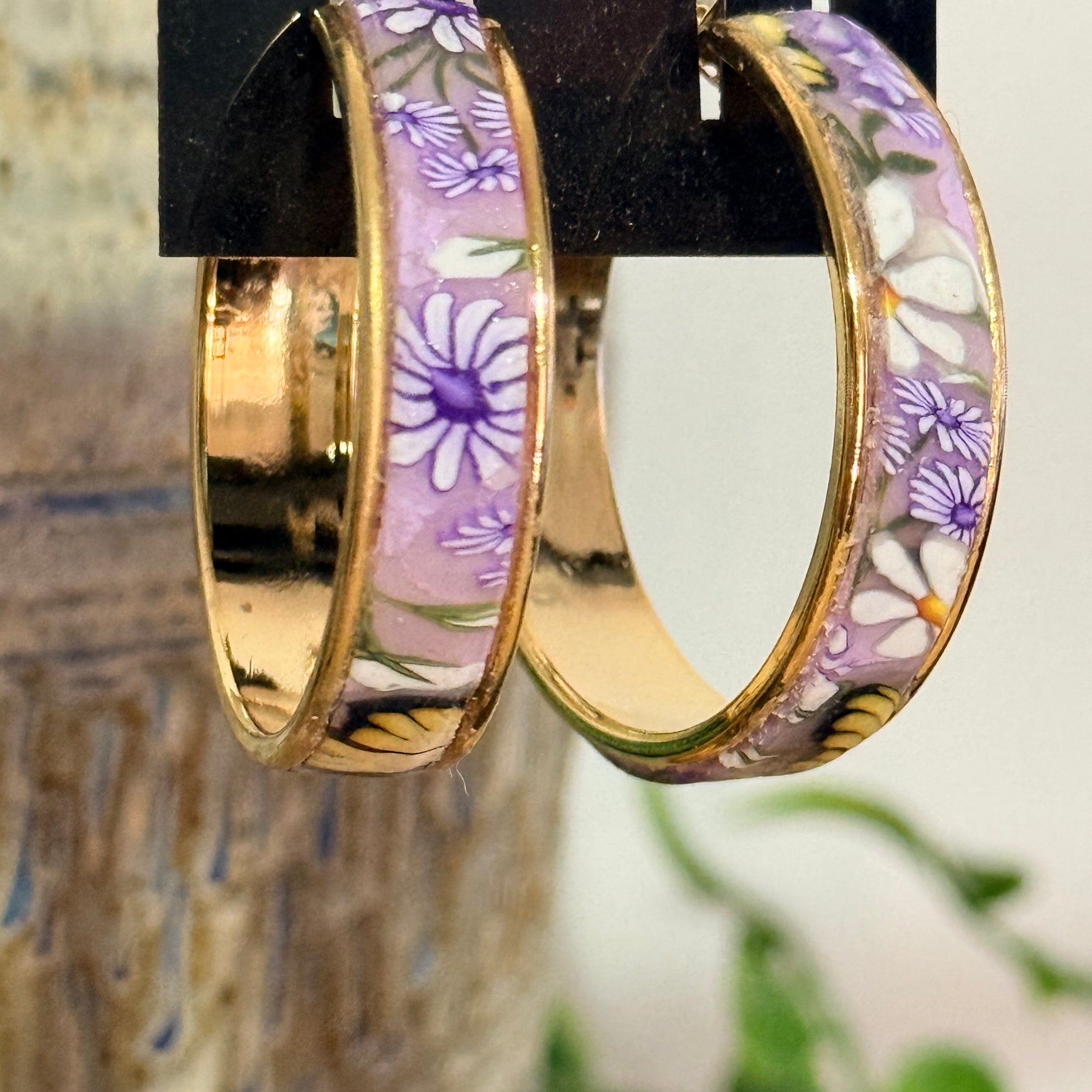 Springtime Polymer Clay Flowers On Gold Plated Hoop Earrings.