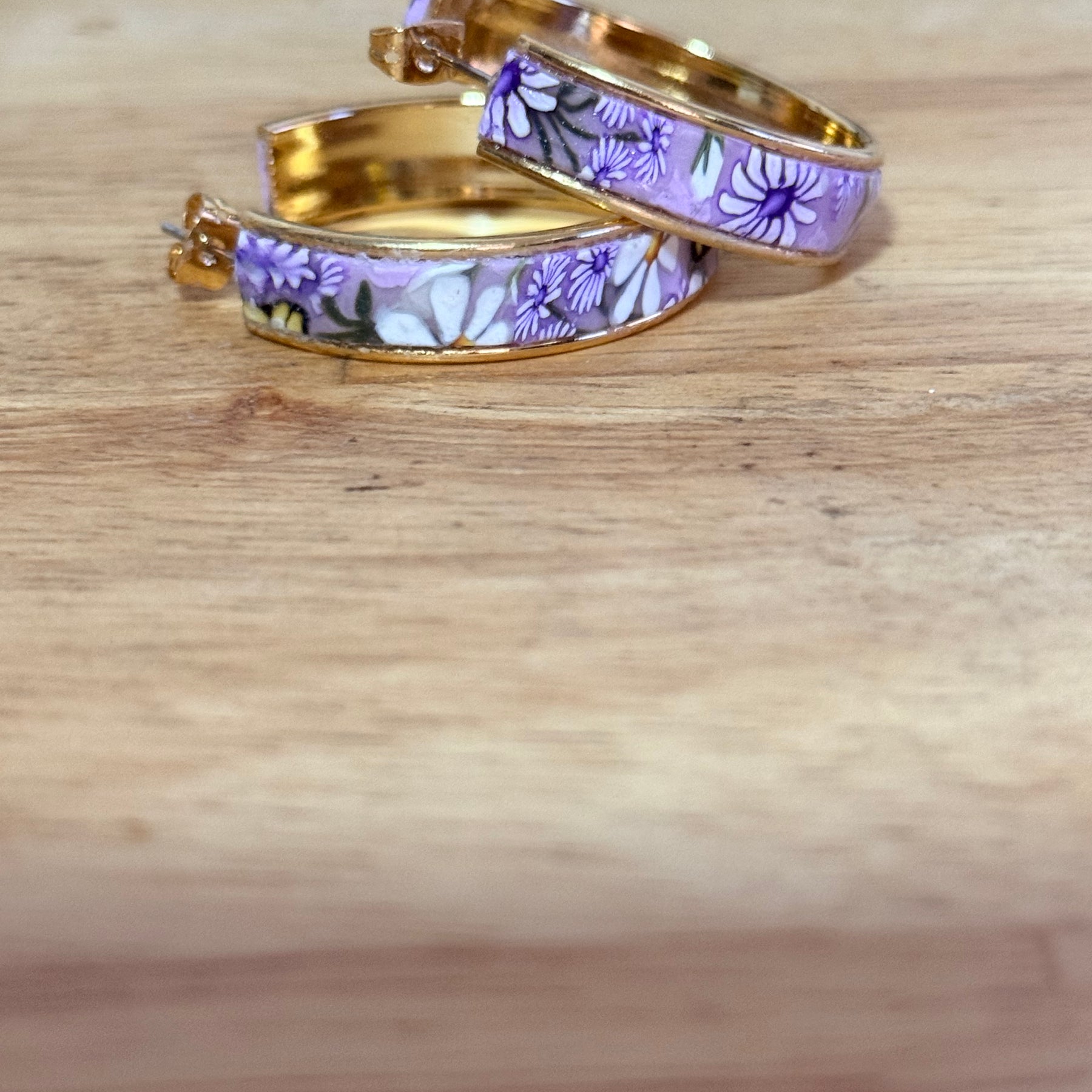 Springtime Polymer Clay Flowers On Gold Plated Hoop Earrings.