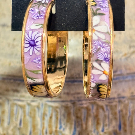 Springtime Polymer Clay Flowers On Gold Plated Hoop Earrings.