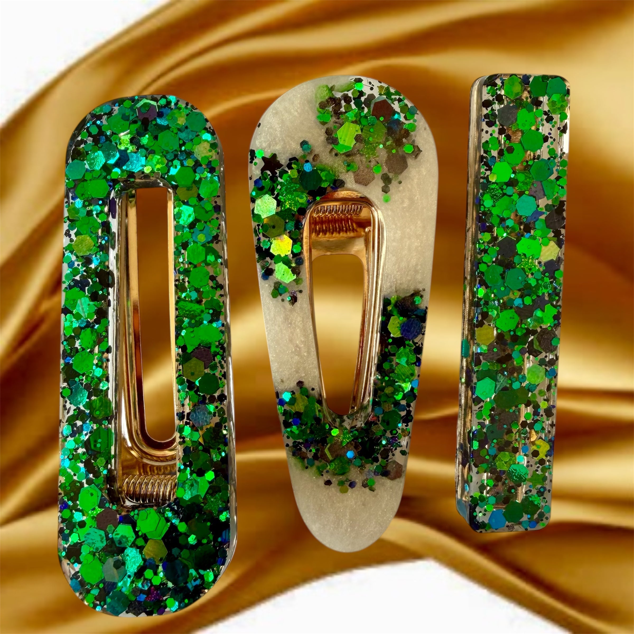 Sparkly set Of Three  Green Barrettes