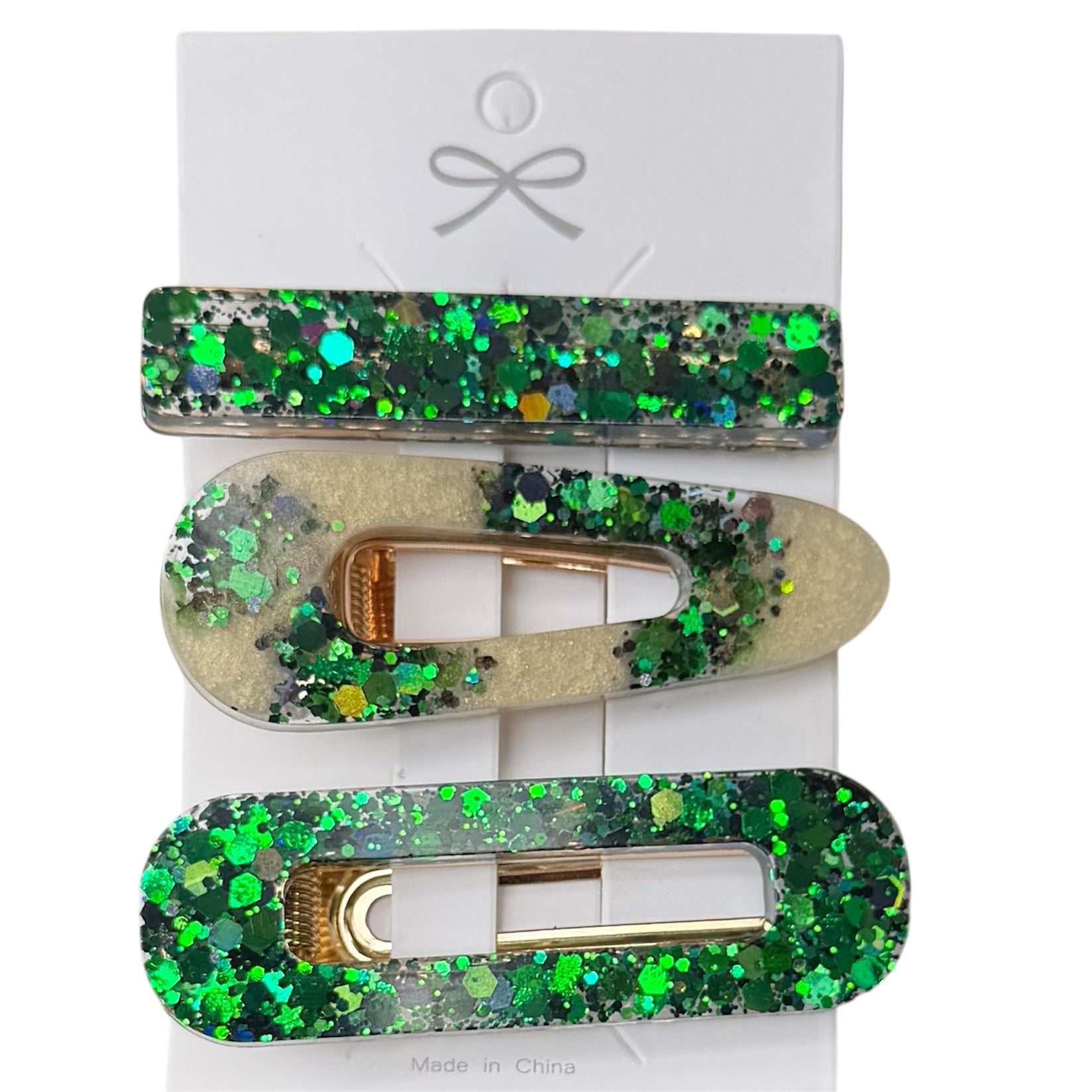 Sparkly set Of Three  Green Barrettes